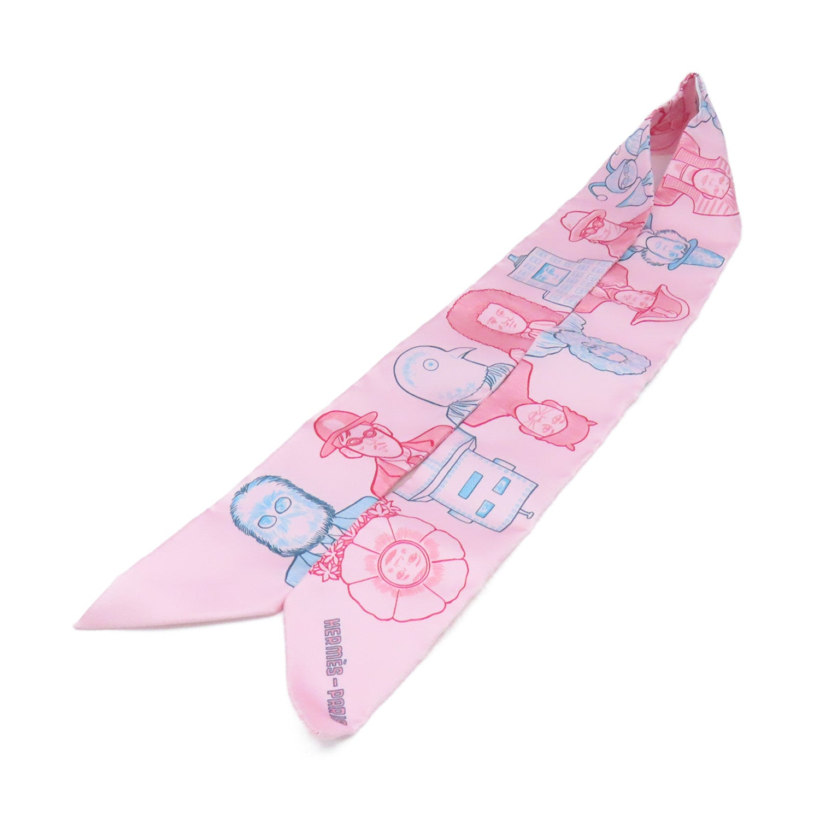 HERMES 絲質Twilly Scarf絲巾粉紅色/彩色