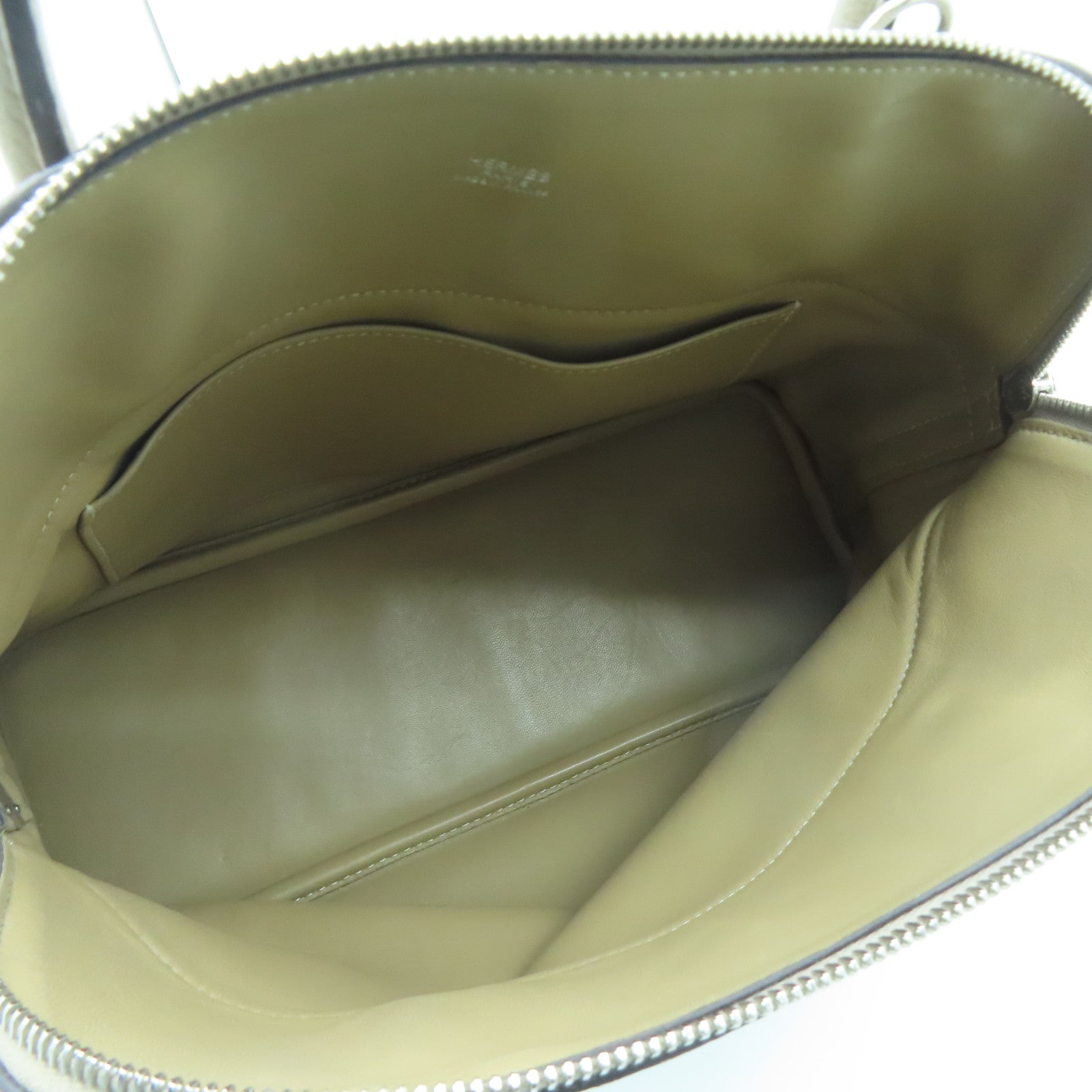 HERMES Clemence Leather Bolide 31 Silver Buckle Handle Shoulder Bag Turtledove Gray