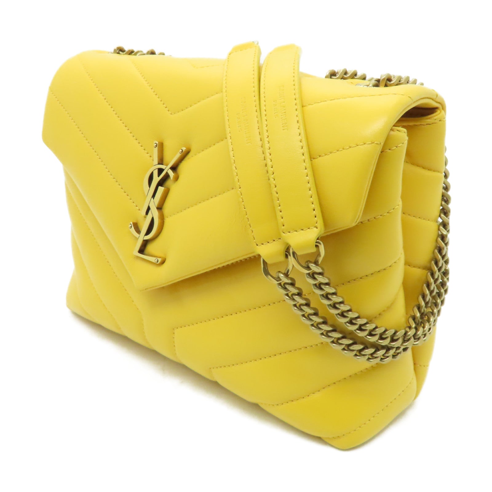 SAINT LAURENT 牛皮皮革Chain Shoulder Bag金扣鏈帶肩背袋黃色