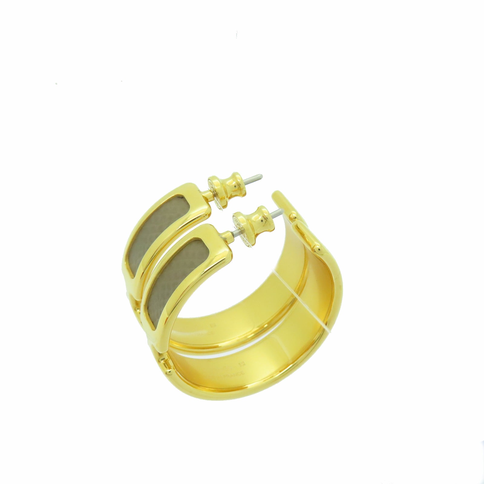 HERMES Epsom皮革Olympe Earrings耳環Etain棕色