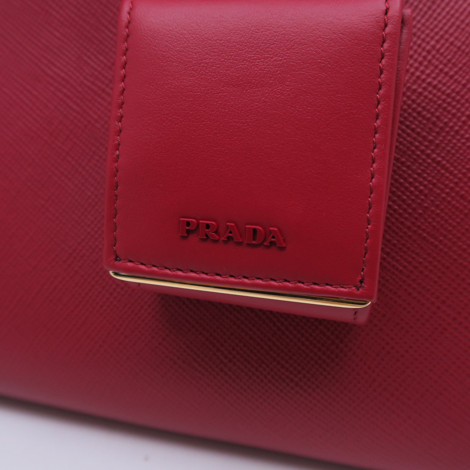 PRADA 牛皮皮革Monochome 2 Way Bag金扣手挽肩背兩用袋紅色