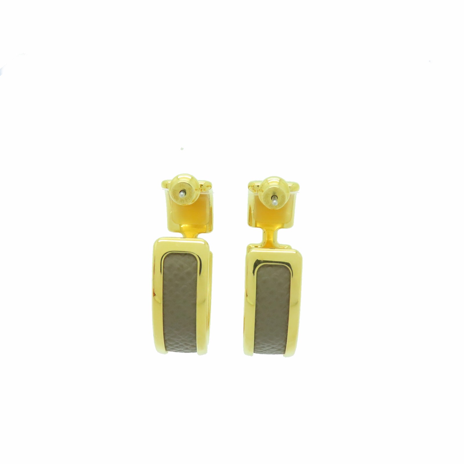 HERMES Epsom皮革Olympe Earrings耳環Etain棕色