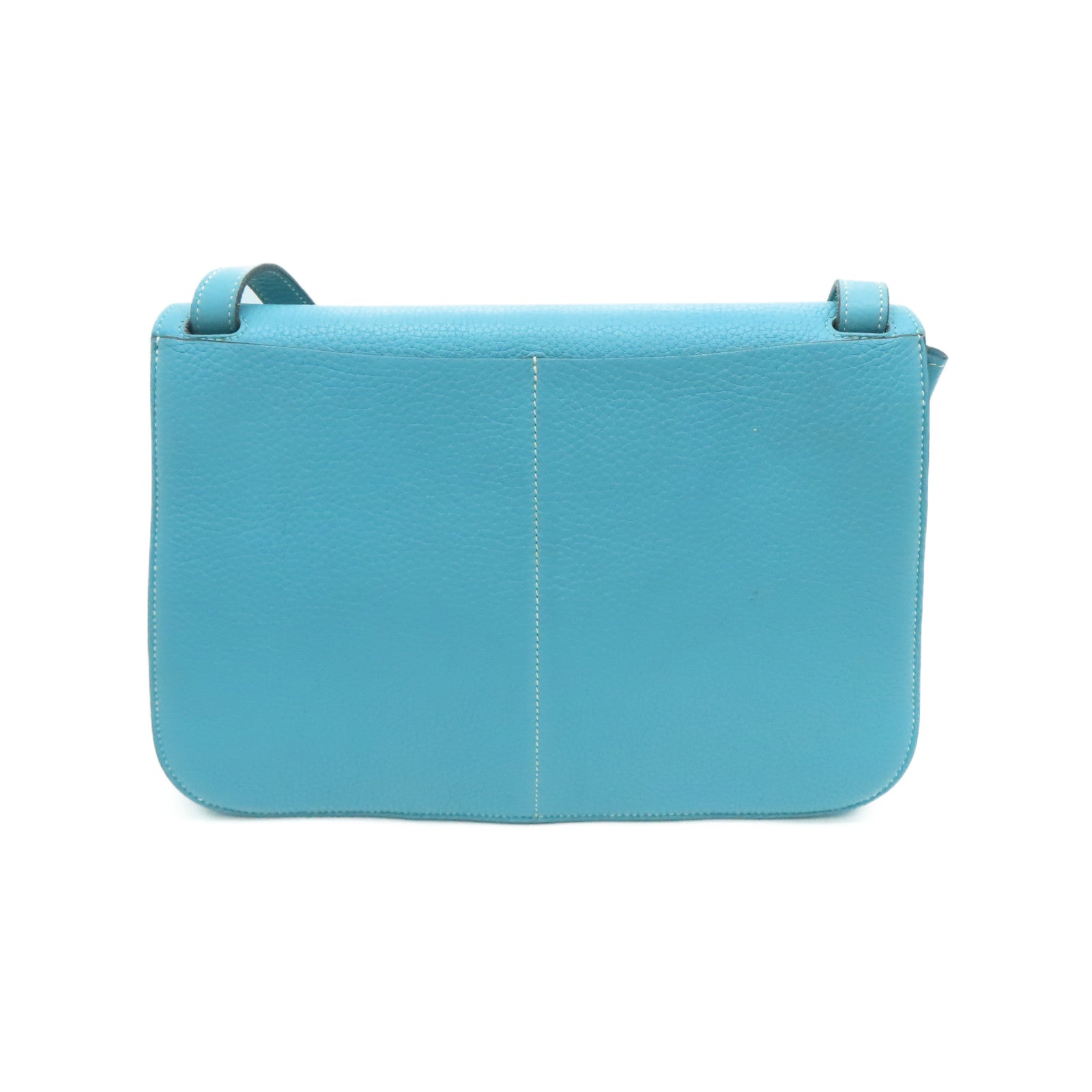 HERMES [Sharp Discount] Clemence Leather Halzan 31 Silver Buckle Handle Shoulder Back Dual-purpose Bag Blue Atoll/Blue