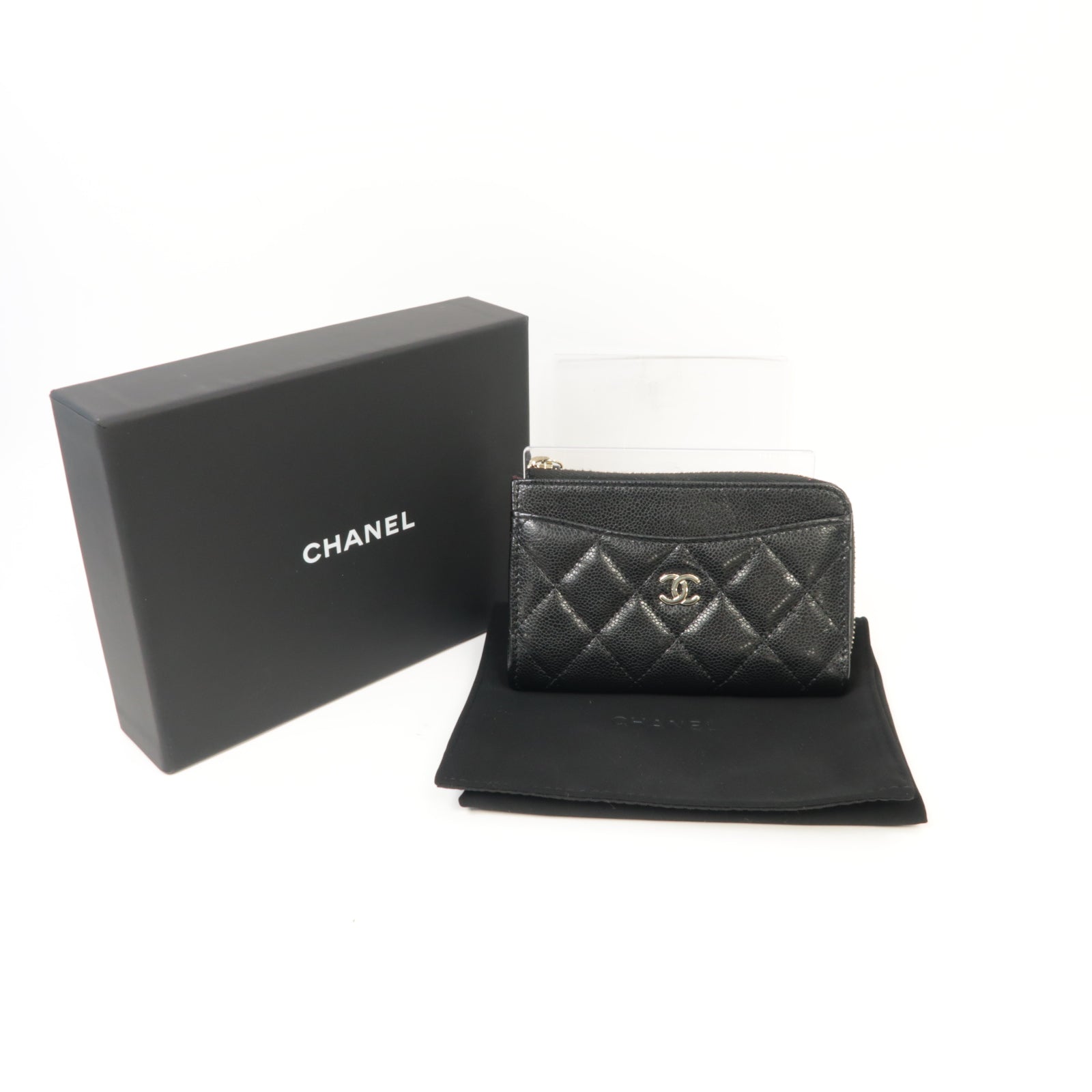 CHANEL 菱格Caviar皮革Coin Purse/Card Case金扣零錢包/卡片套黑色