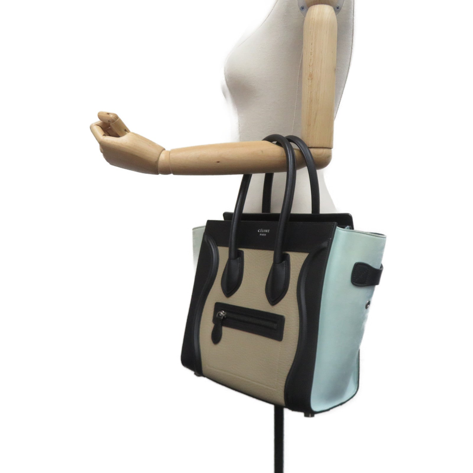 CELINE Micro Luggage Bag in Cowhide Leather Beige/Green/Black