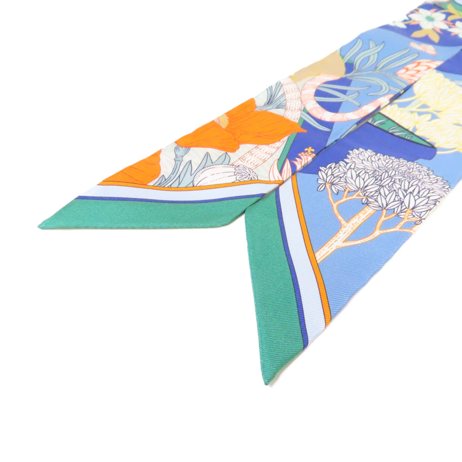 HERMES 絲質Twilly Scarf絲巾藍色/橙色/彩色