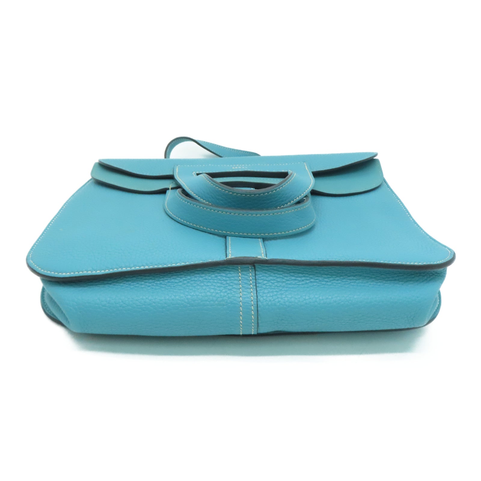 HERMES [Sharp Discount] Clemence Leather Halzan 31 Silver Buckle Handle Shoulder Back Dual-purpose Bag Blue Atoll/Blue