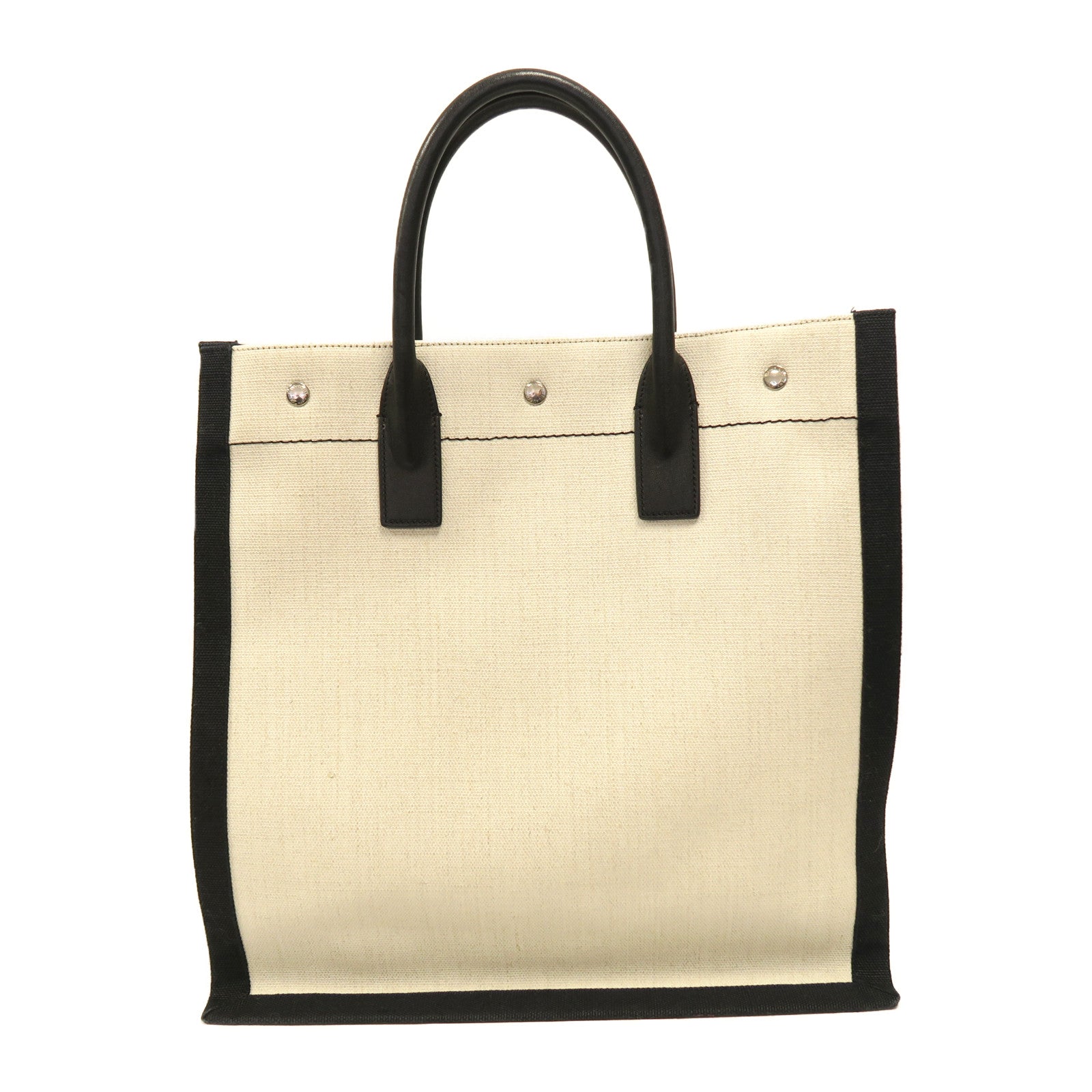 SAINT LAURENT 帆布Rive Gauche Handbag銀扣手挽袋米色/黑色