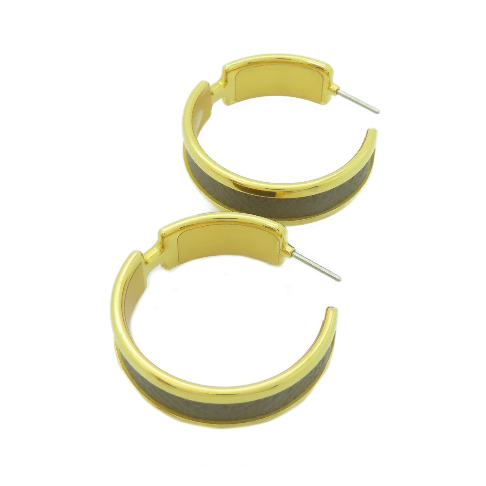 HERMES Epsom皮革Olympe Earrings耳環Etain棕色