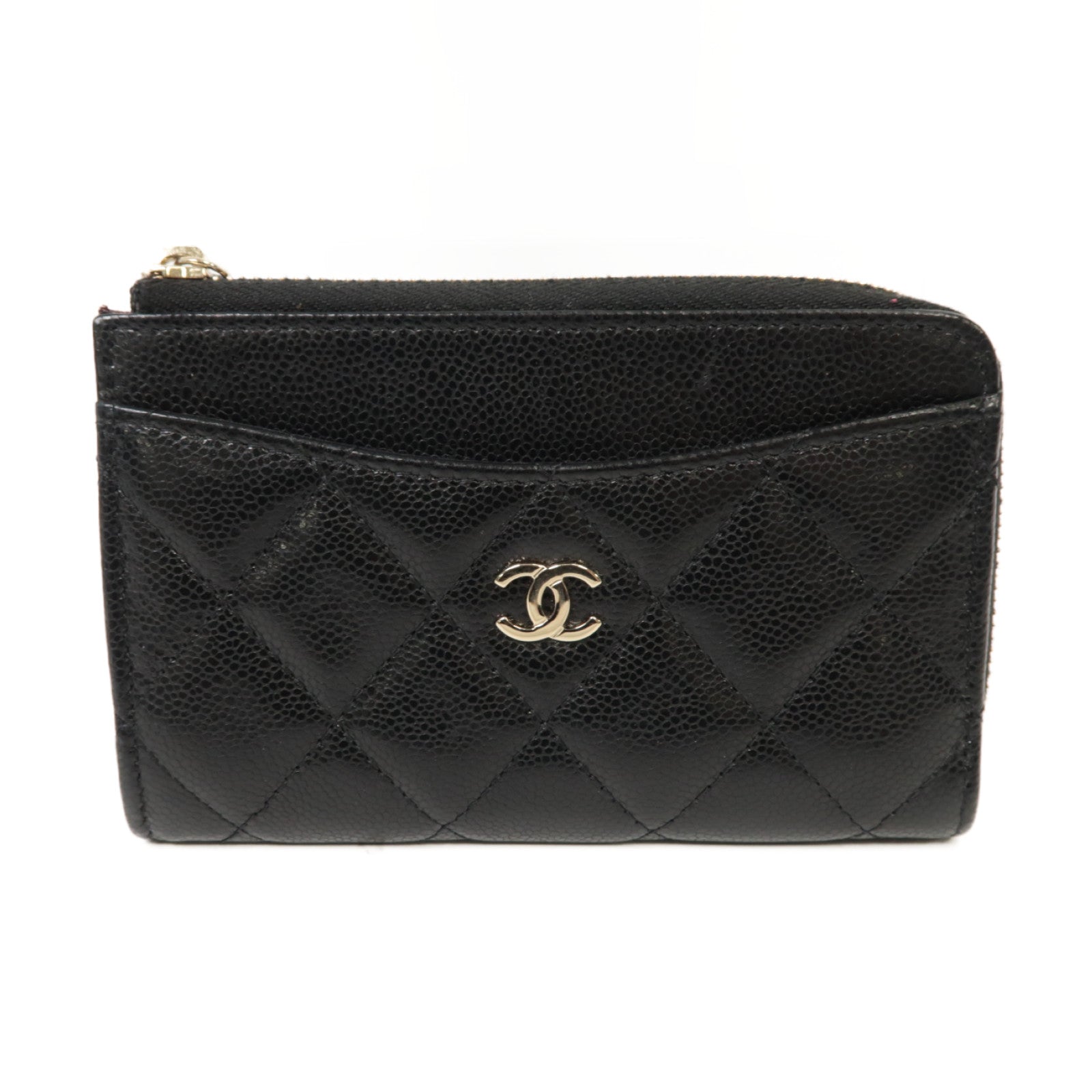 CHANEL 菱格Caviar皮革Coin Purse/Card Case金扣零錢包/卡片套黑色