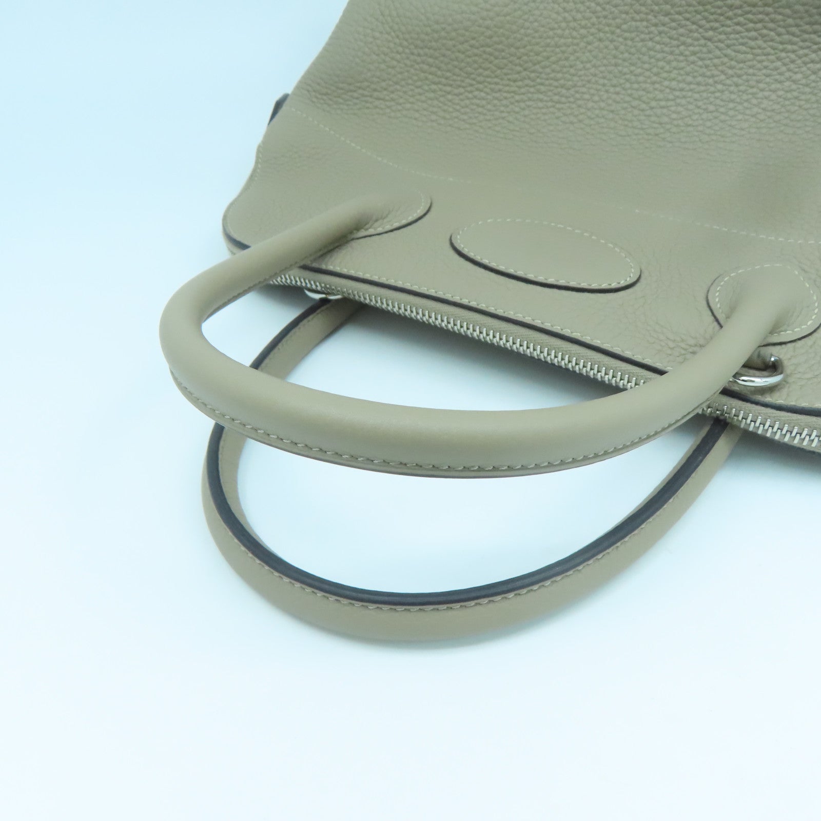 HERMES Clemence Leather Bolide 31 Silver Buckle Handle Shoulder Bag Turtledove Gray
