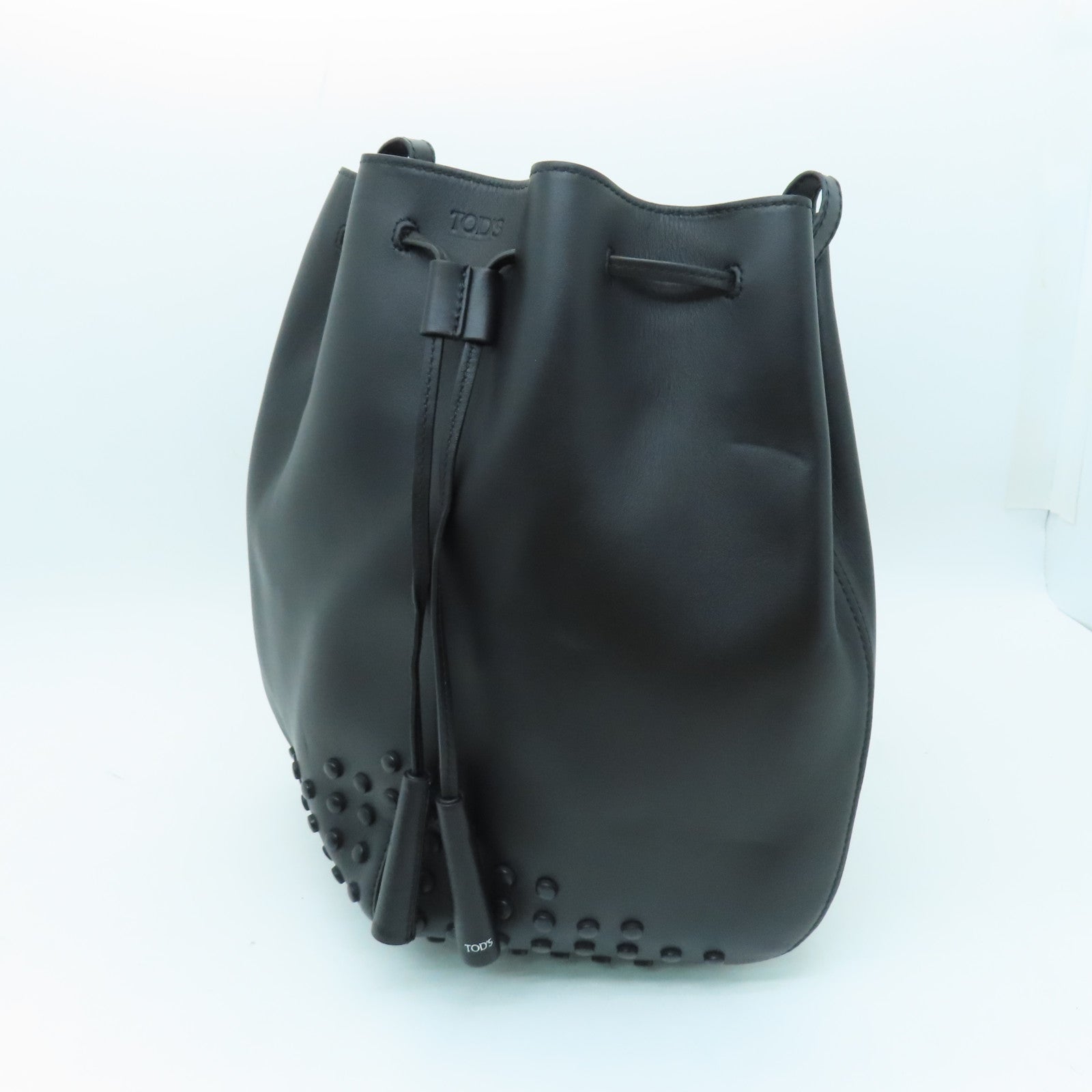 TOD'S cowhide leather Shoulder Bag silver buckle shoulder bag black