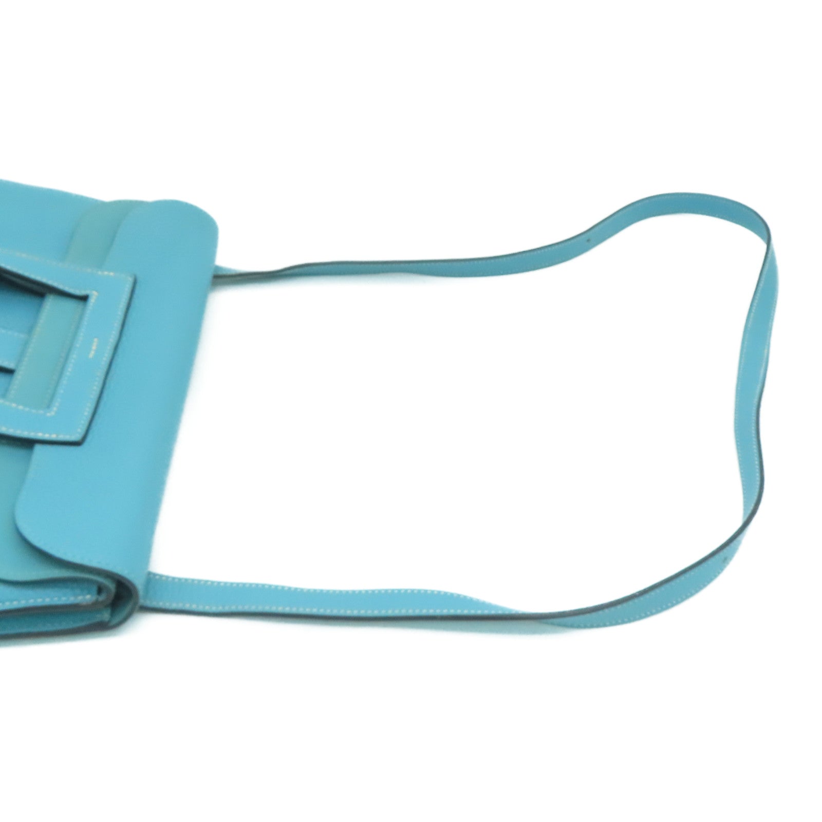 HERMES [Sharp Discount] Clemence Leather Halzan 31 Silver Buckle Handle Shoulder Back Dual-purpose Bag Blue Atoll/Blue