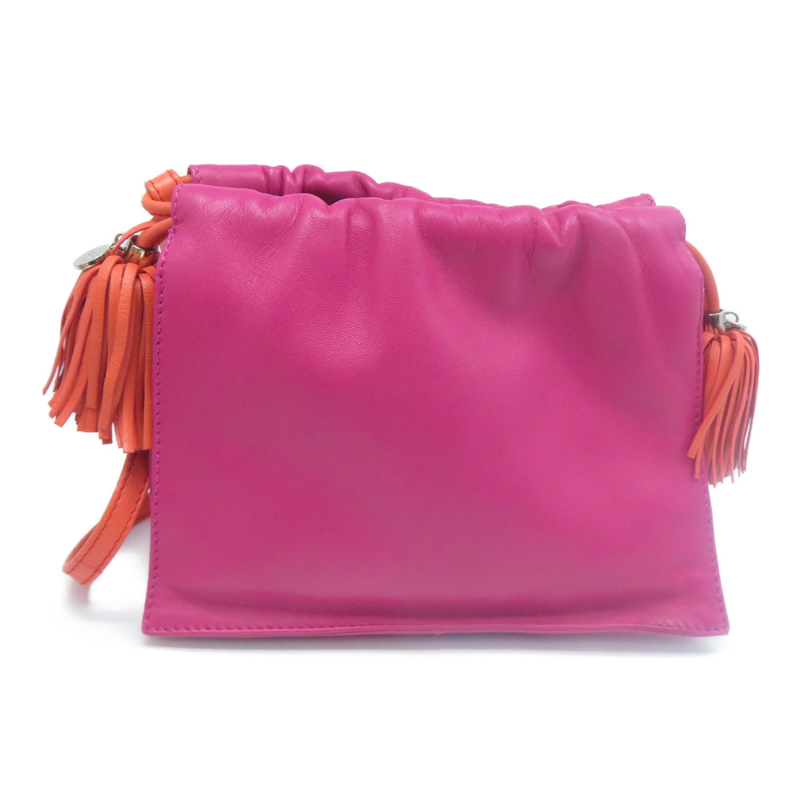 LOEWE 羊皮皮革Shoulder Bag銀扣肩背袋粉紅色/橙色
