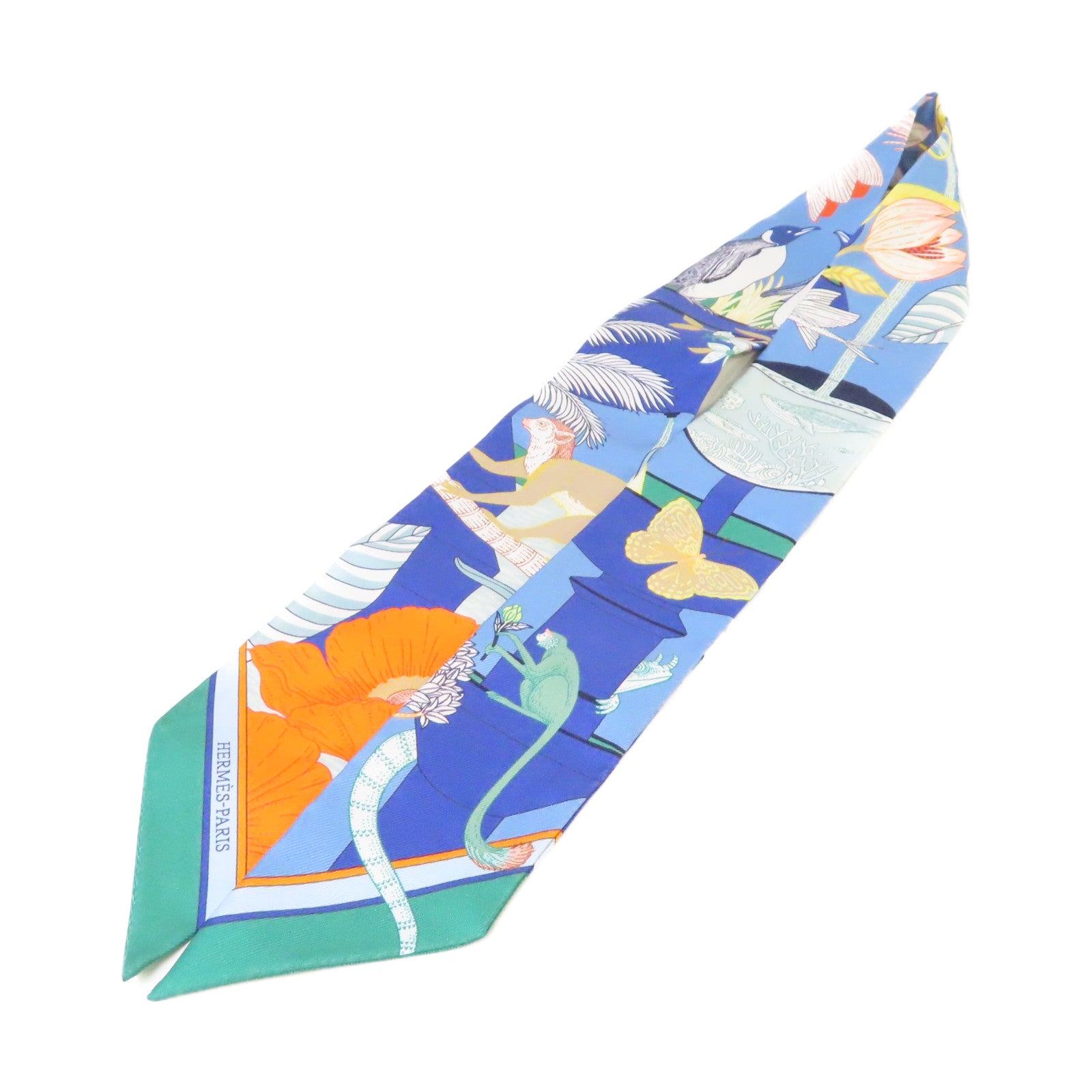 HERMES 絲質Twilly Scarf絲巾藍色/橙色/彩色