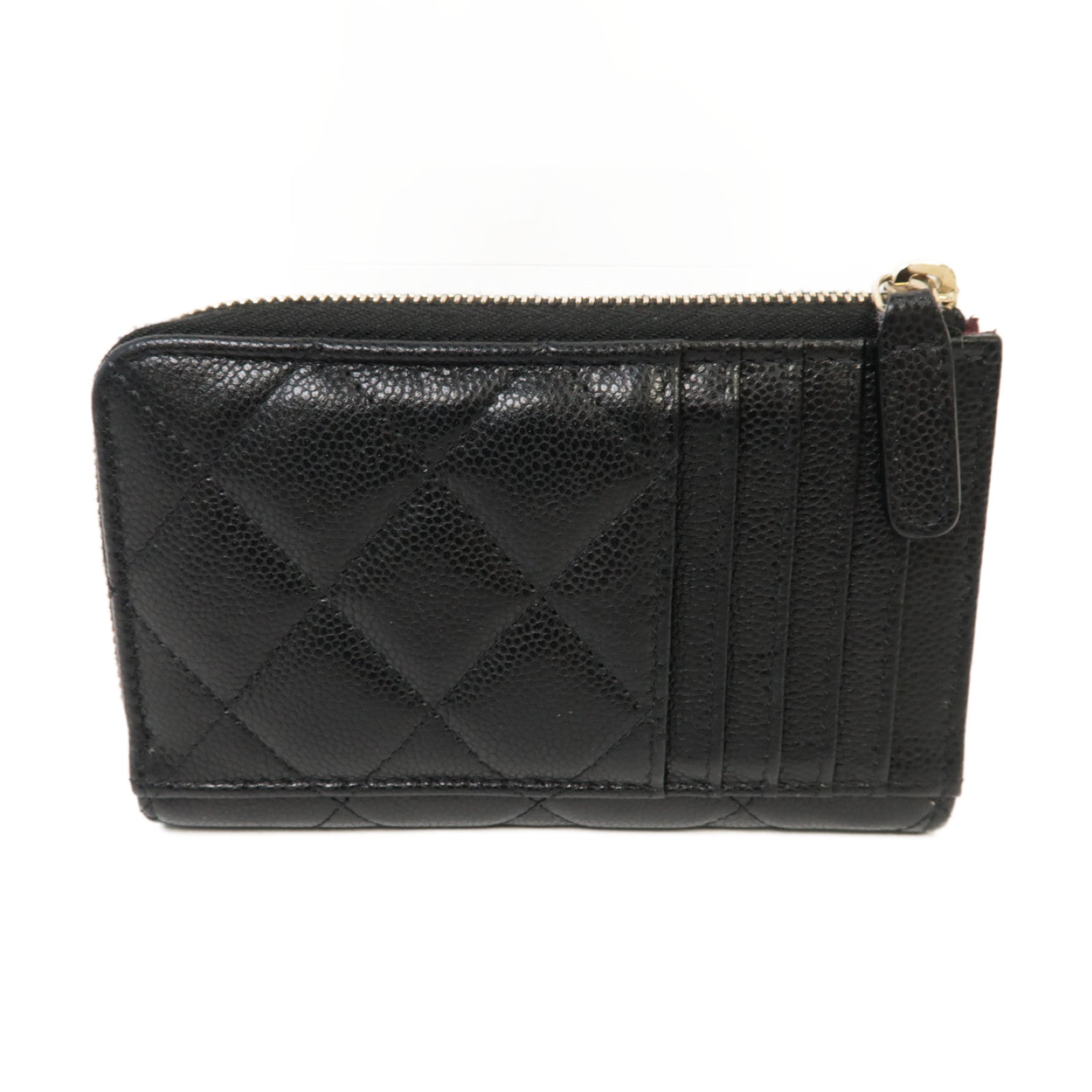 CHANEL 菱格Caviar皮革Coin Purse/Card Case金扣零錢包/卡片套黑色