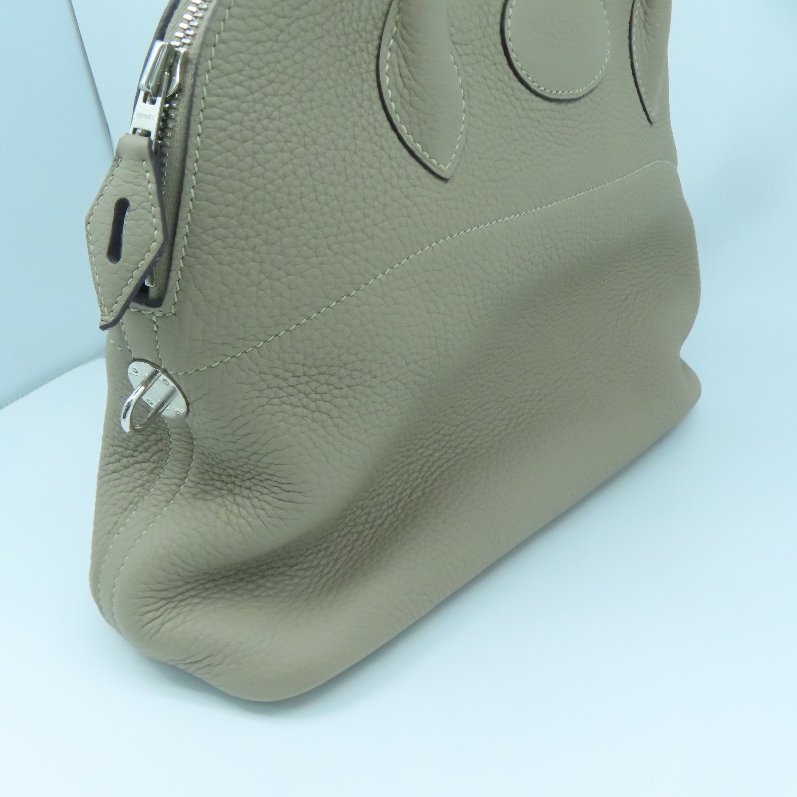 HERMES Clemence Leather Bolide 31 Silver Buckle Handle Shoulder Bag Turtledove Gray