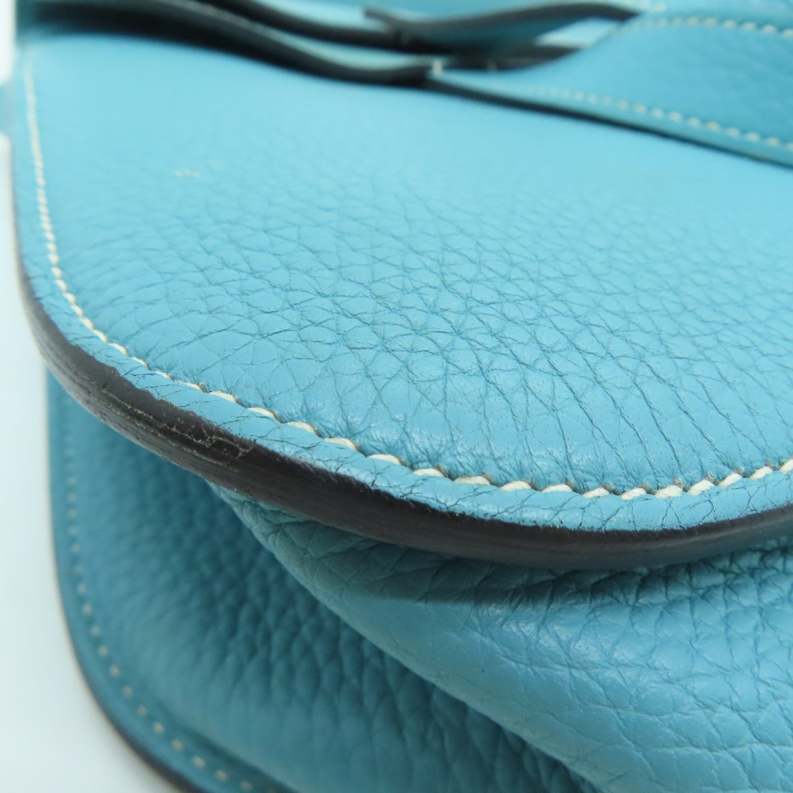 HERMES [Sharp Discount] Clemence Leather Halzan 31 Silver Buckle Handle Shoulder Back Dual-purpose Bag Blue Atoll/Blue