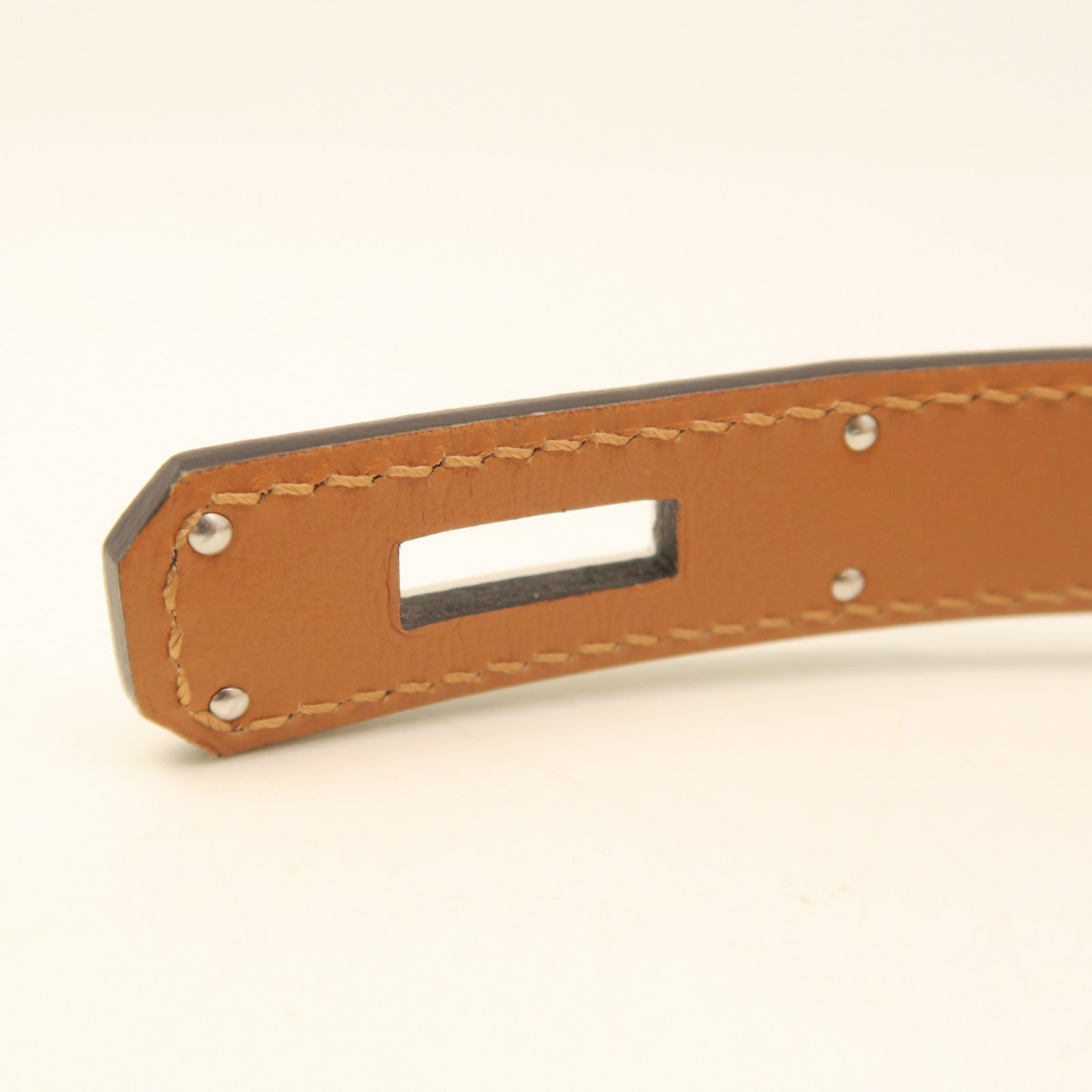 HERMES Veau Epsom Leather Kelly Belt Silver Buckle Belt Black