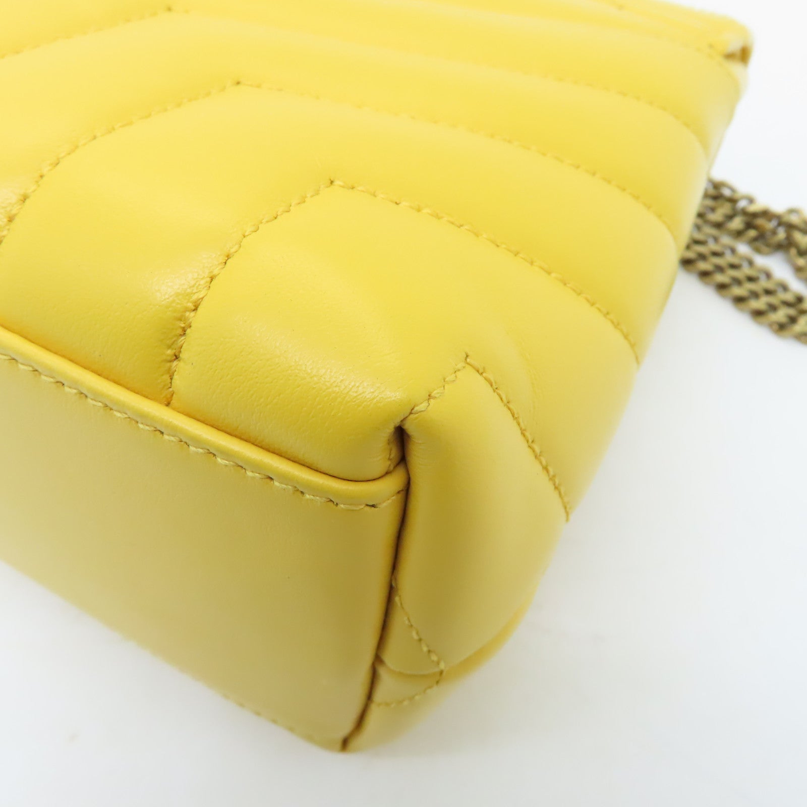 SAINT LAURENT 牛皮皮革Chain Shoulder Bag金扣鏈帶肩背袋黃色
