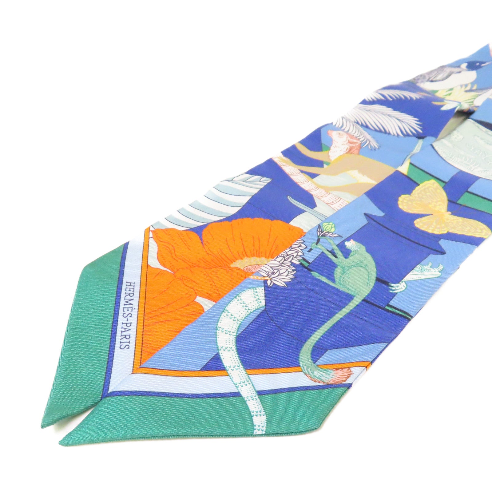 HERMES 絲質Twilly Scarf絲巾藍色/橙色/彩色