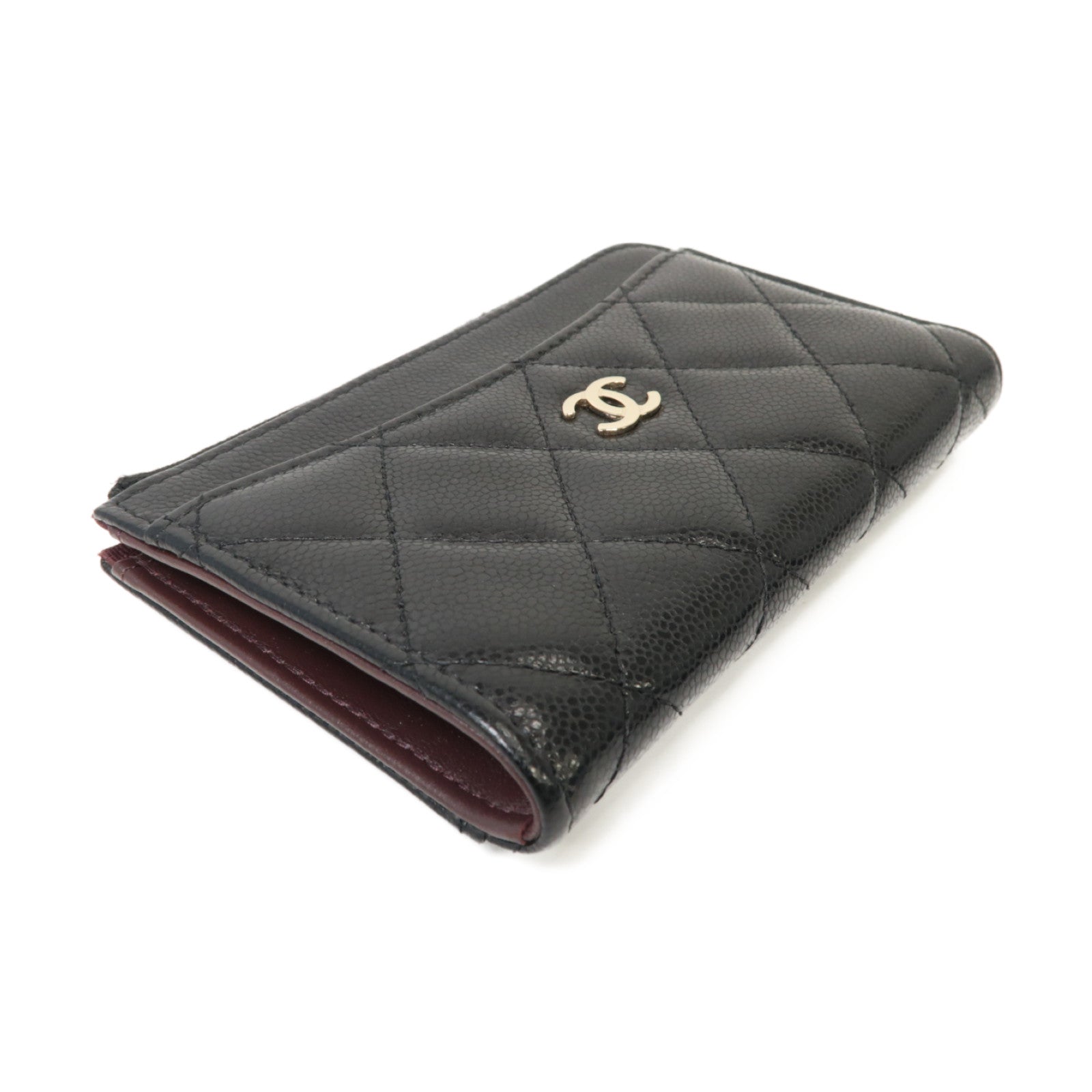 CHANEL 菱格Caviar皮革Coin Purse/Card Case金扣零錢包/卡片套黑色