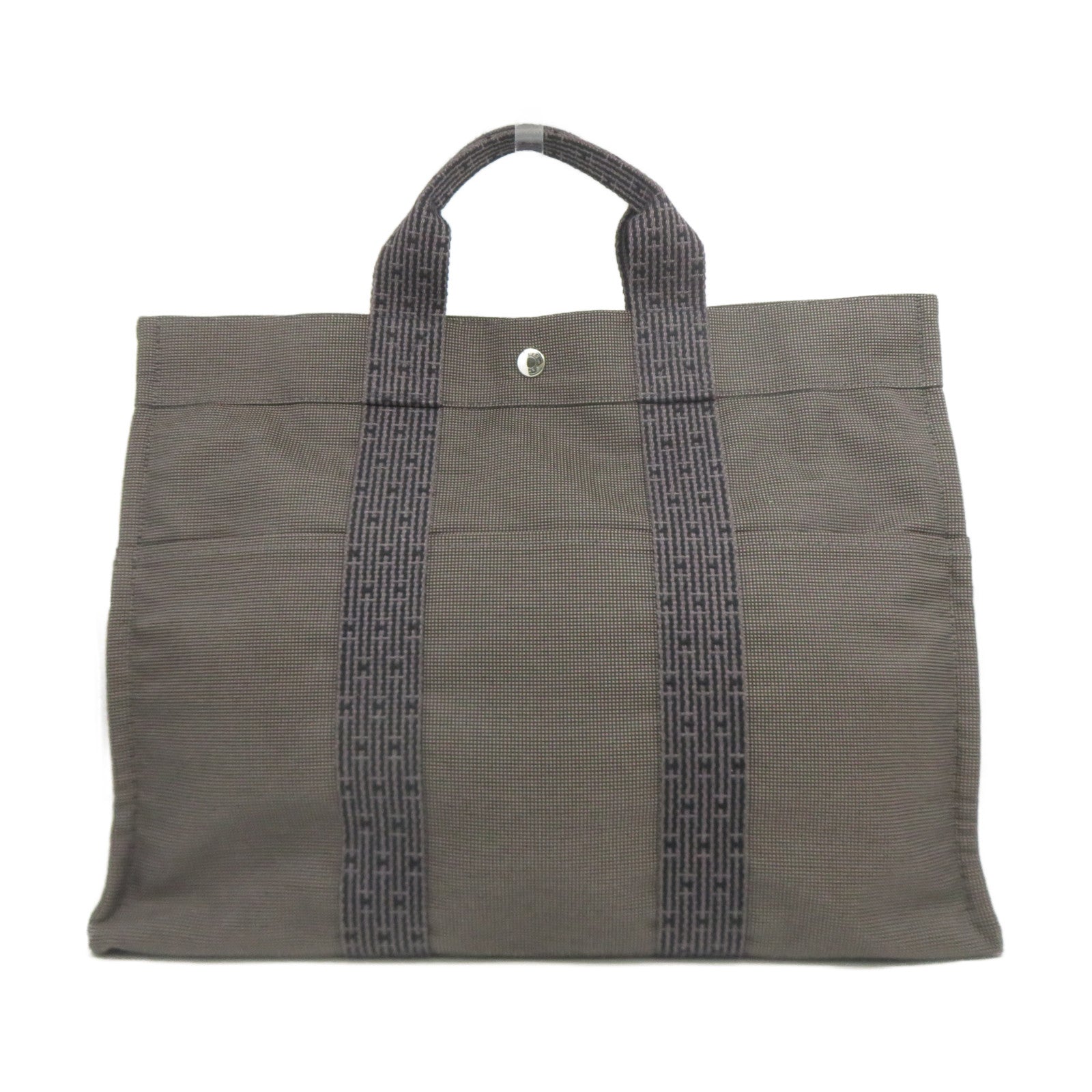 HERMES 帆布Herline Tote銀扣手挽袋啡色