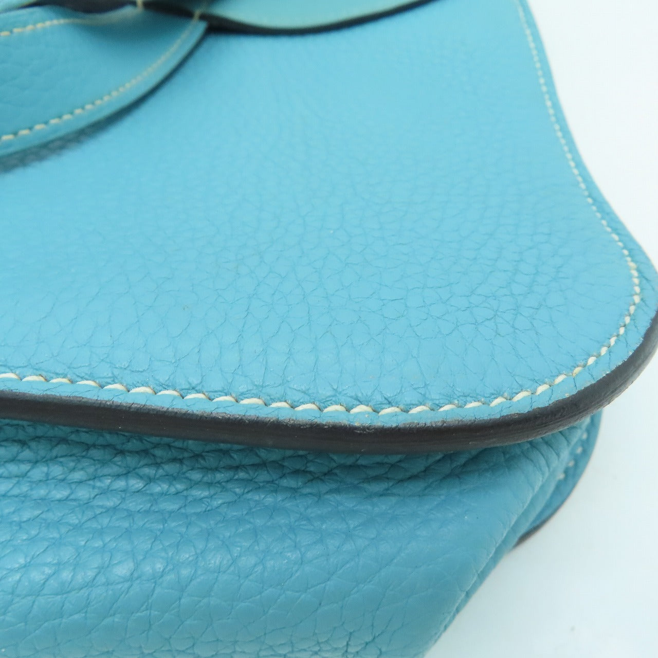 HERMES [Sharp Discount] Clemence Leather Halzan 31 Silver Buckle Handle Shoulder Back Dual-purpose Bag Blue Atoll/Blue