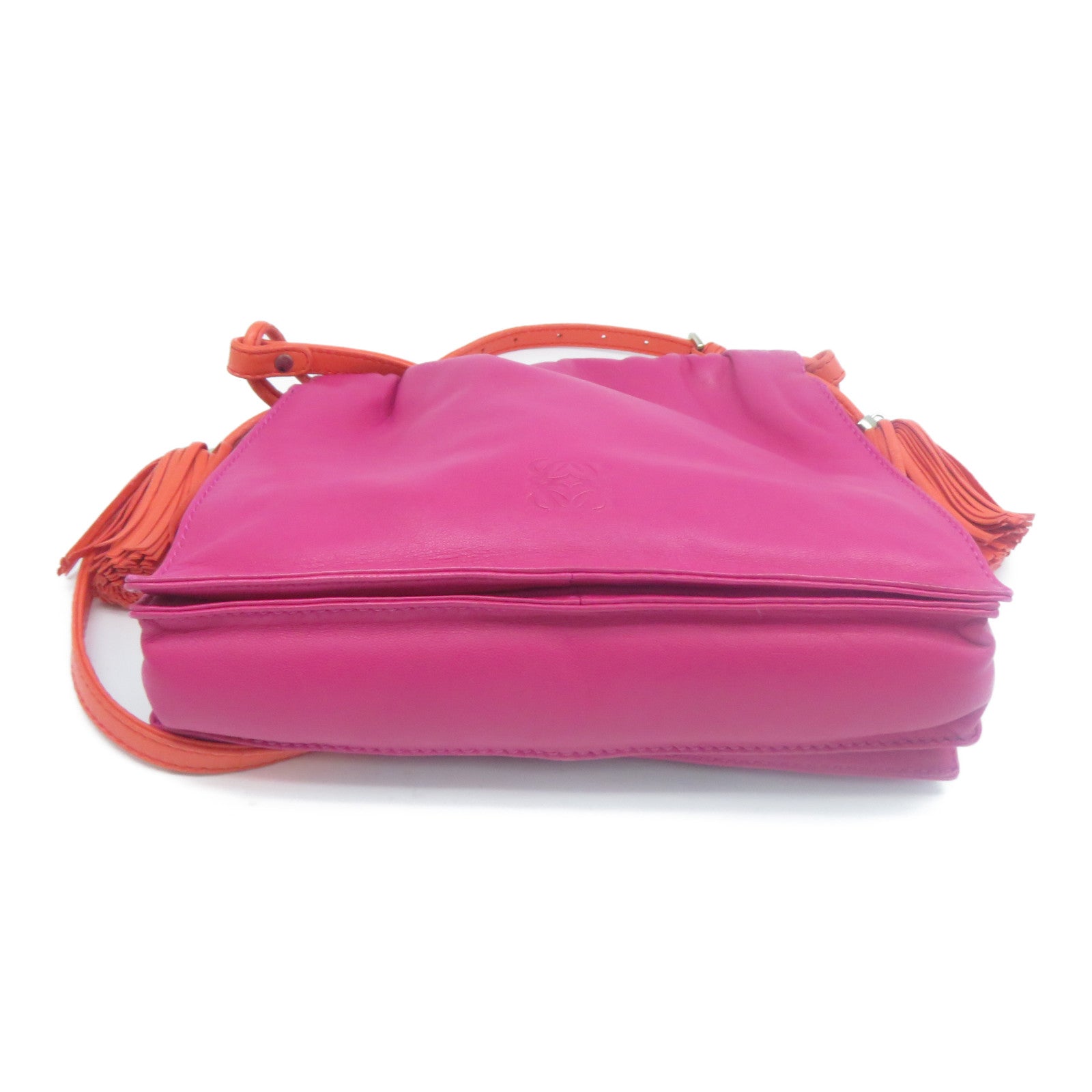 LOEWE 羊皮皮革Shoulder Bag銀扣肩背袋粉紅色/橙色