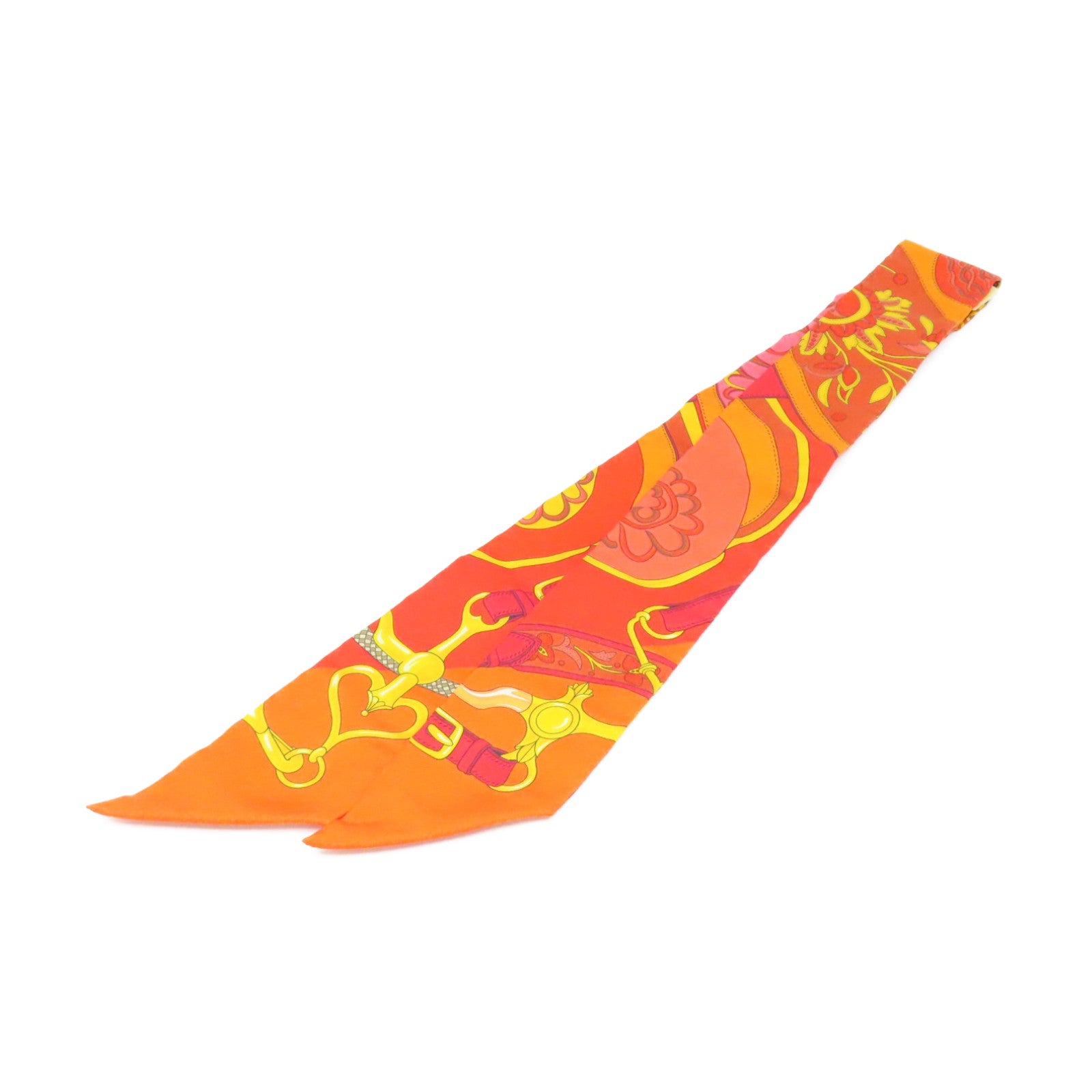 HERMES 【激減優惠】絲質Twilly Scarf絲巾橙色/彩色