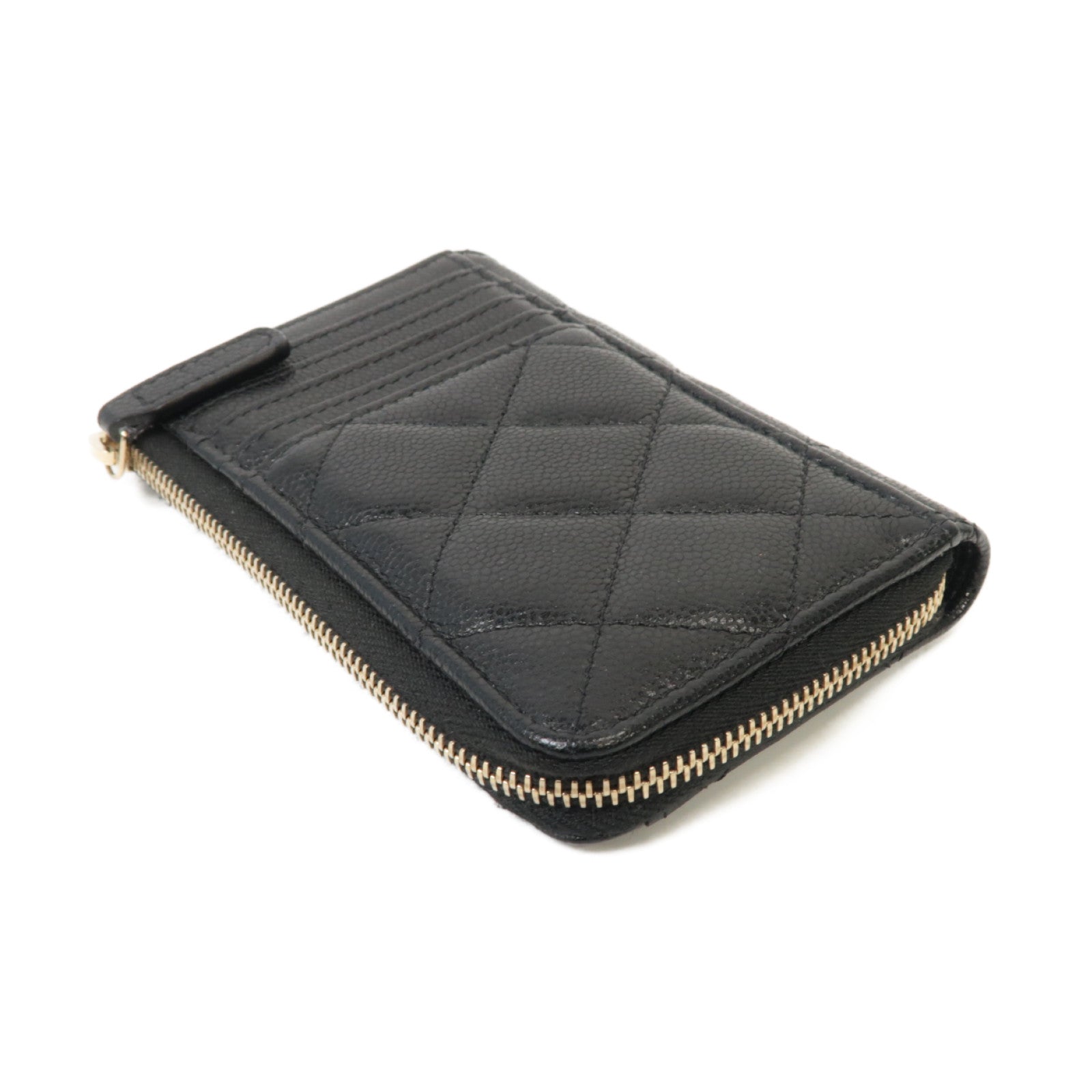 CHANEL 菱格Caviar皮革Coin Purse/Card Case金扣零錢包/卡片套黑色