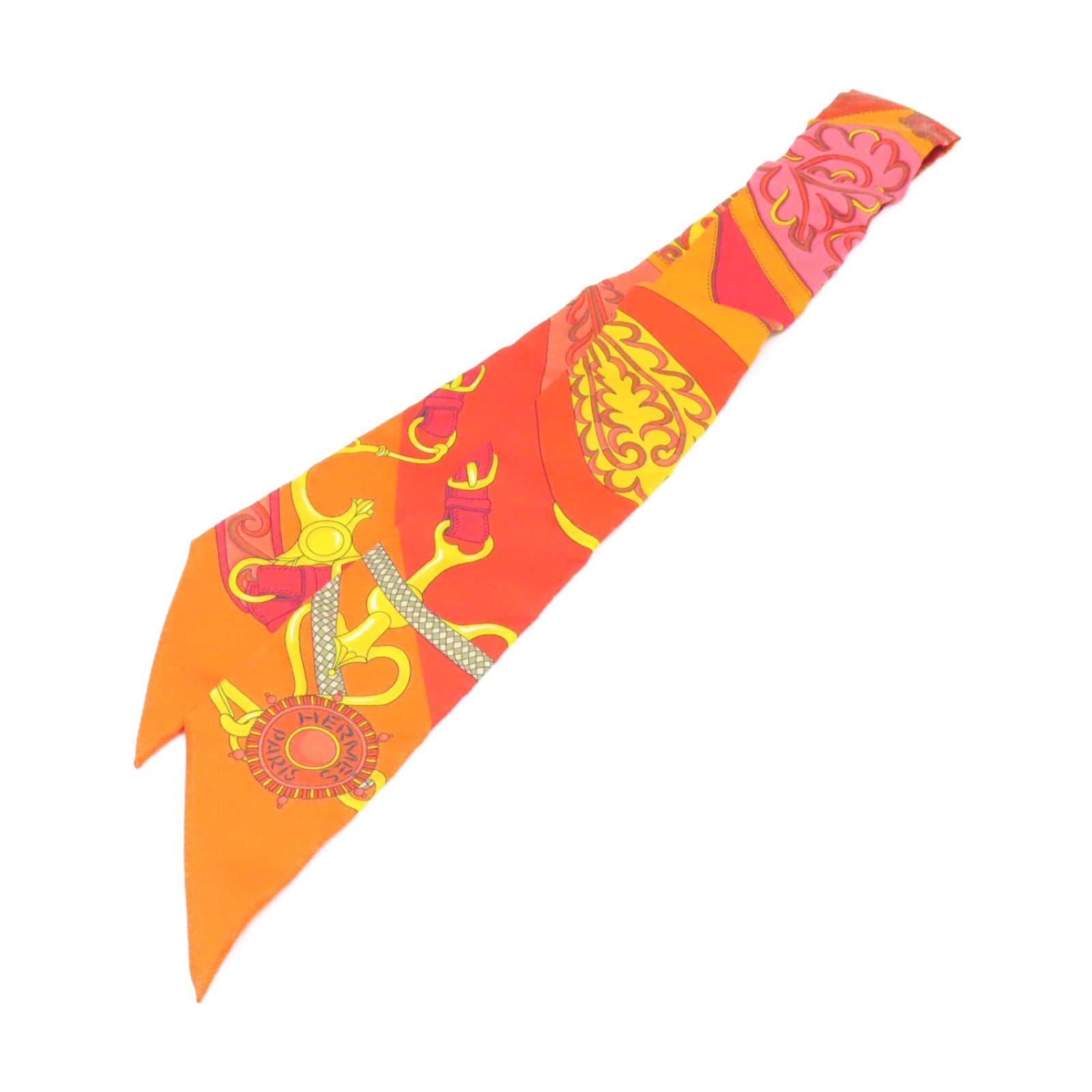 HERMES 【激減優惠】絲質Twilly Scarf絲巾橙色/彩色