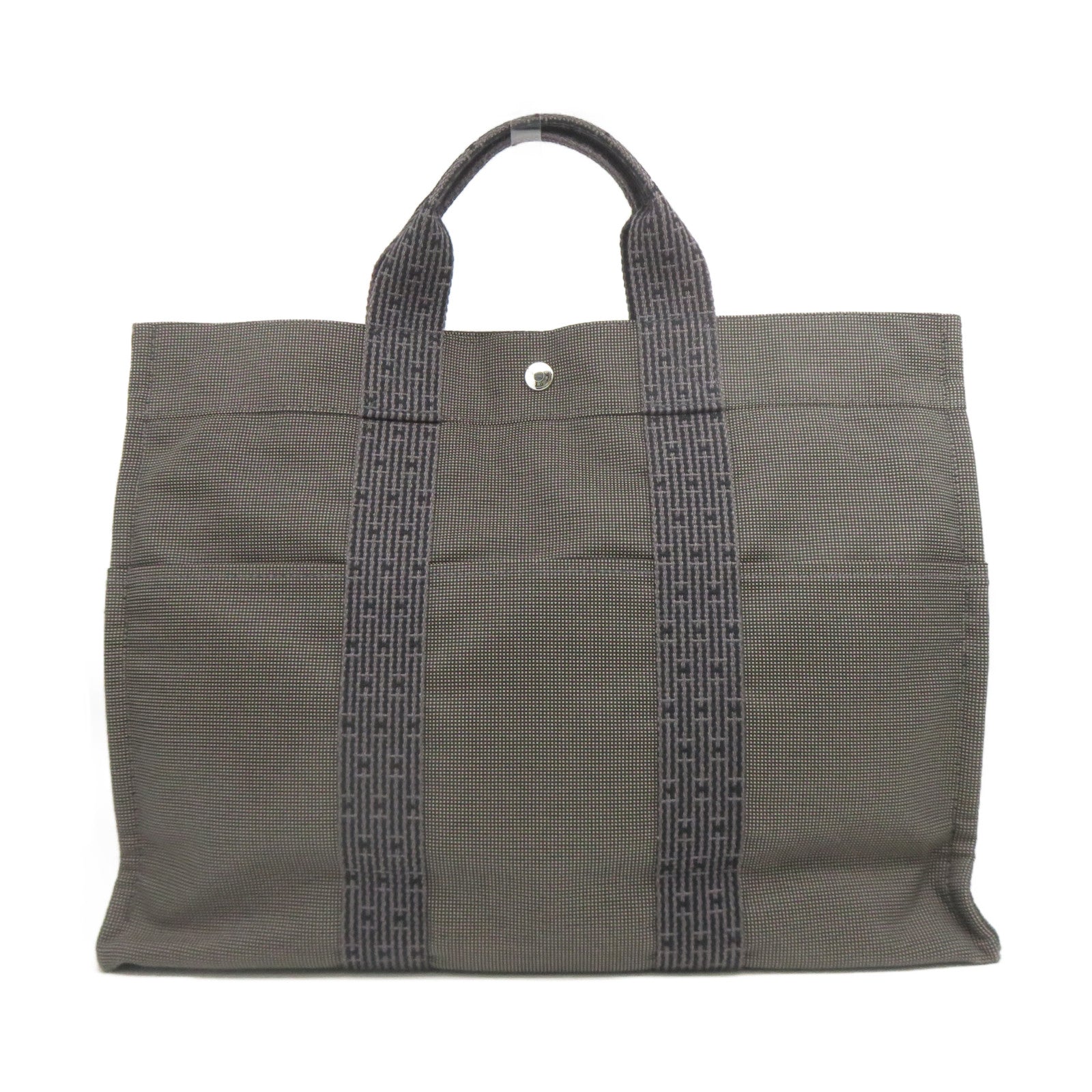HERMES 帆布Herline Tote銀扣手挽袋啡色