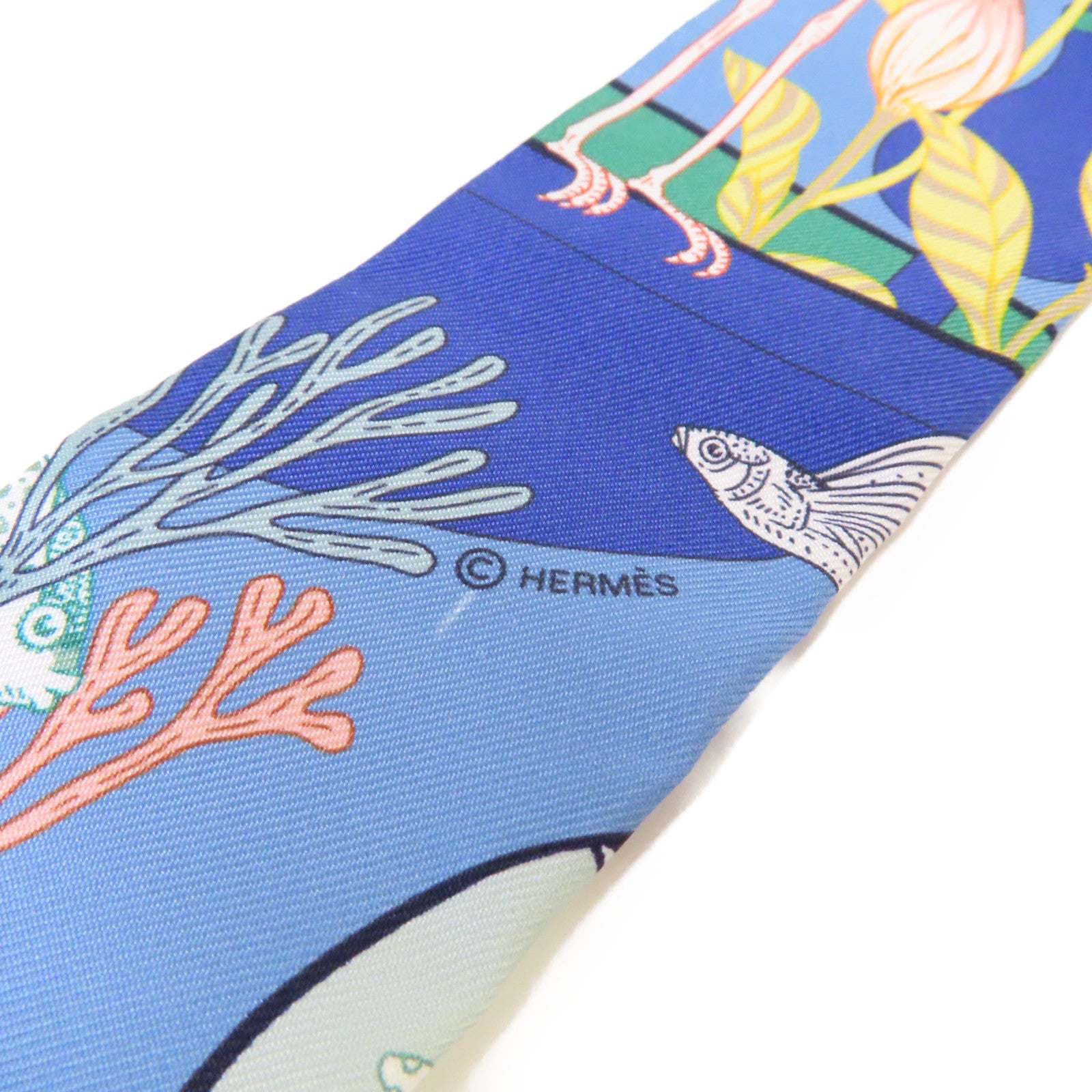 HERMES 絲質Twilly Scarf絲巾藍色/橙色/彩色