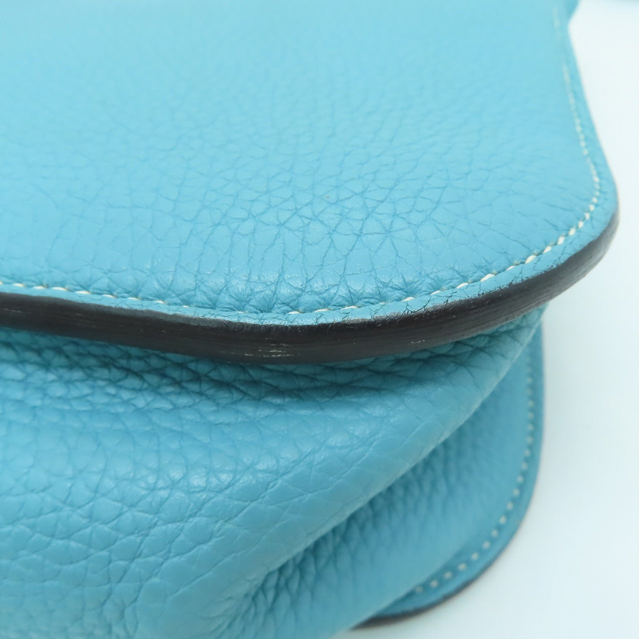 HERMES [Sharp Discount] Clemence Leather Halzan 31 Silver Buckle Handle Shoulder Back Dual-purpose Bag Blue Atoll/Blue