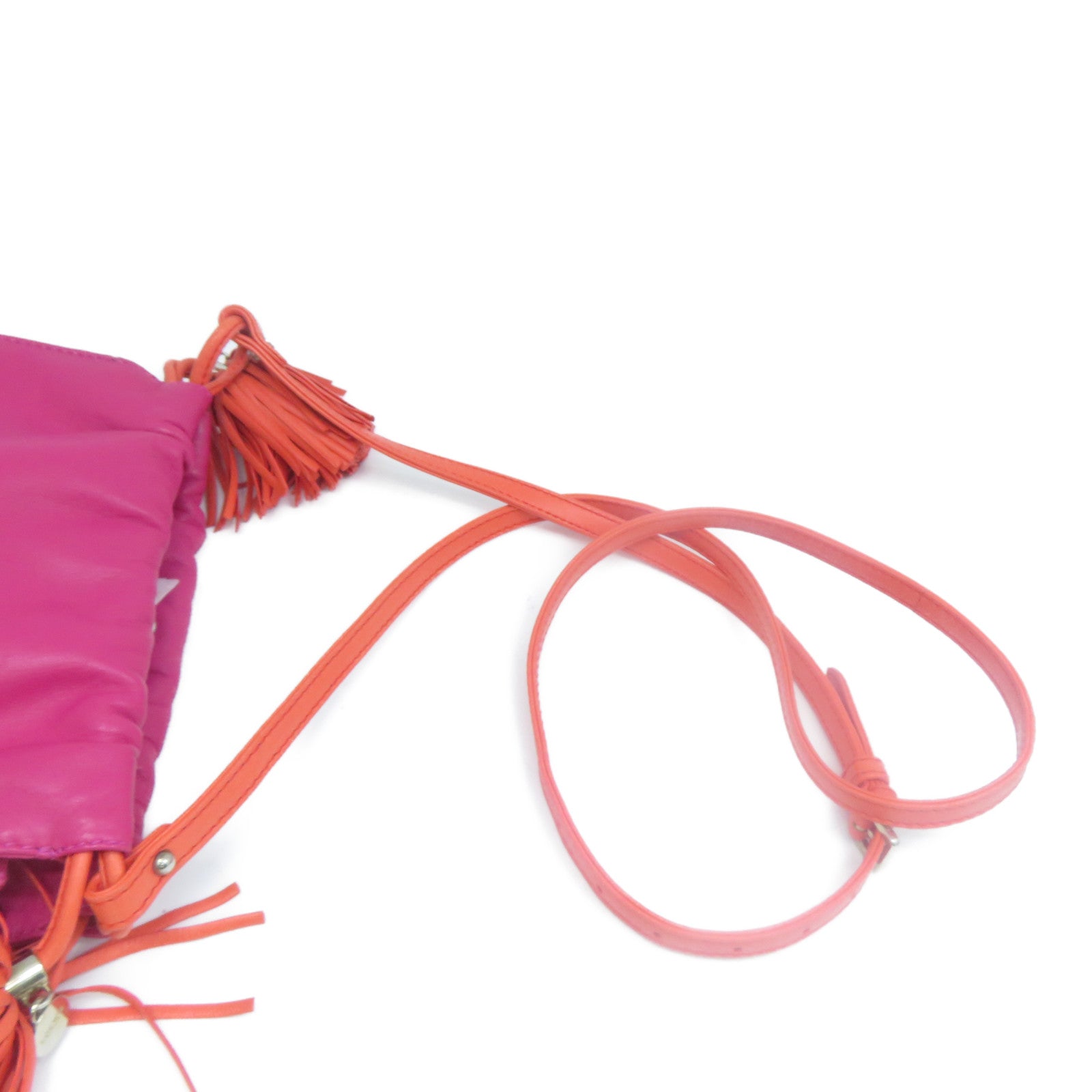 LOEWE 羊皮皮革Shoulder Bag銀扣肩背袋粉紅色/橙色
