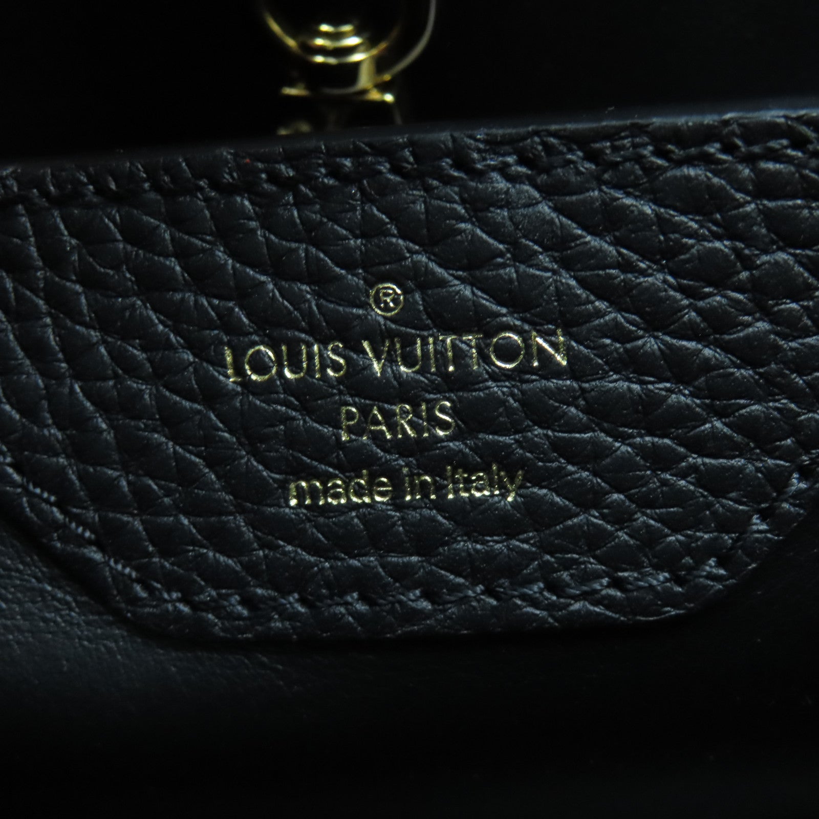 LOUIS VUITTON Taurillon皮革Parnassea Capucines PM金扣手挽肩背兩用袋黑色