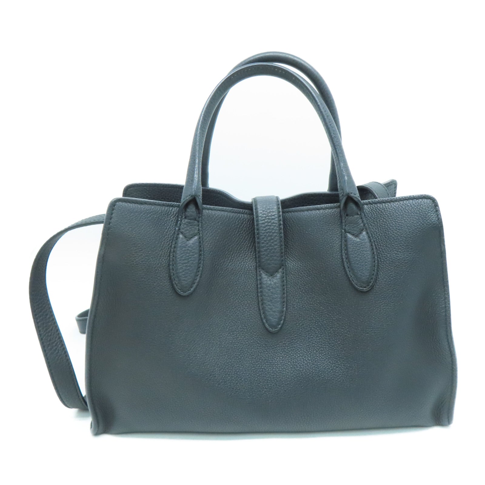GUCCI cowhide leather 2 Way Shoulder silver buckle handle shoulder bag black
