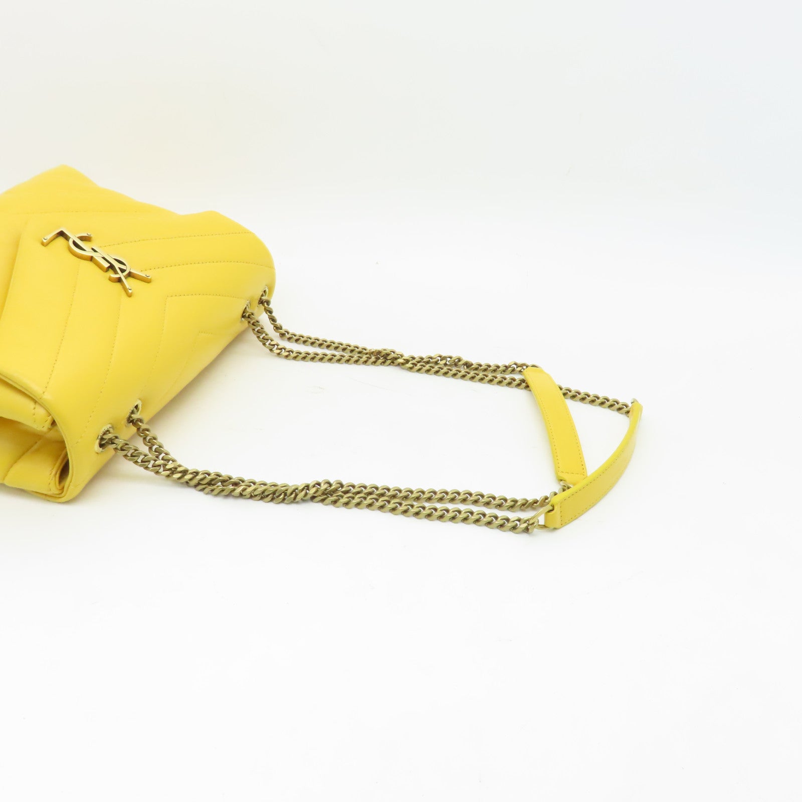SAINT LAURENT 牛皮皮革Chain Shoulder Bag金扣鏈帶肩背袋黃色