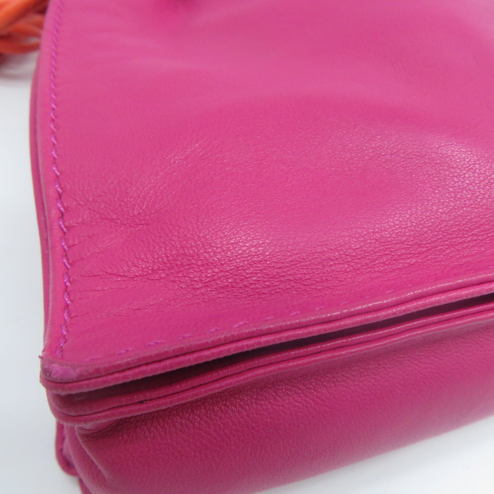 LOEWE 羊皮皮革Shoulder Bag銀扣肩背袋粉紅色/橙色