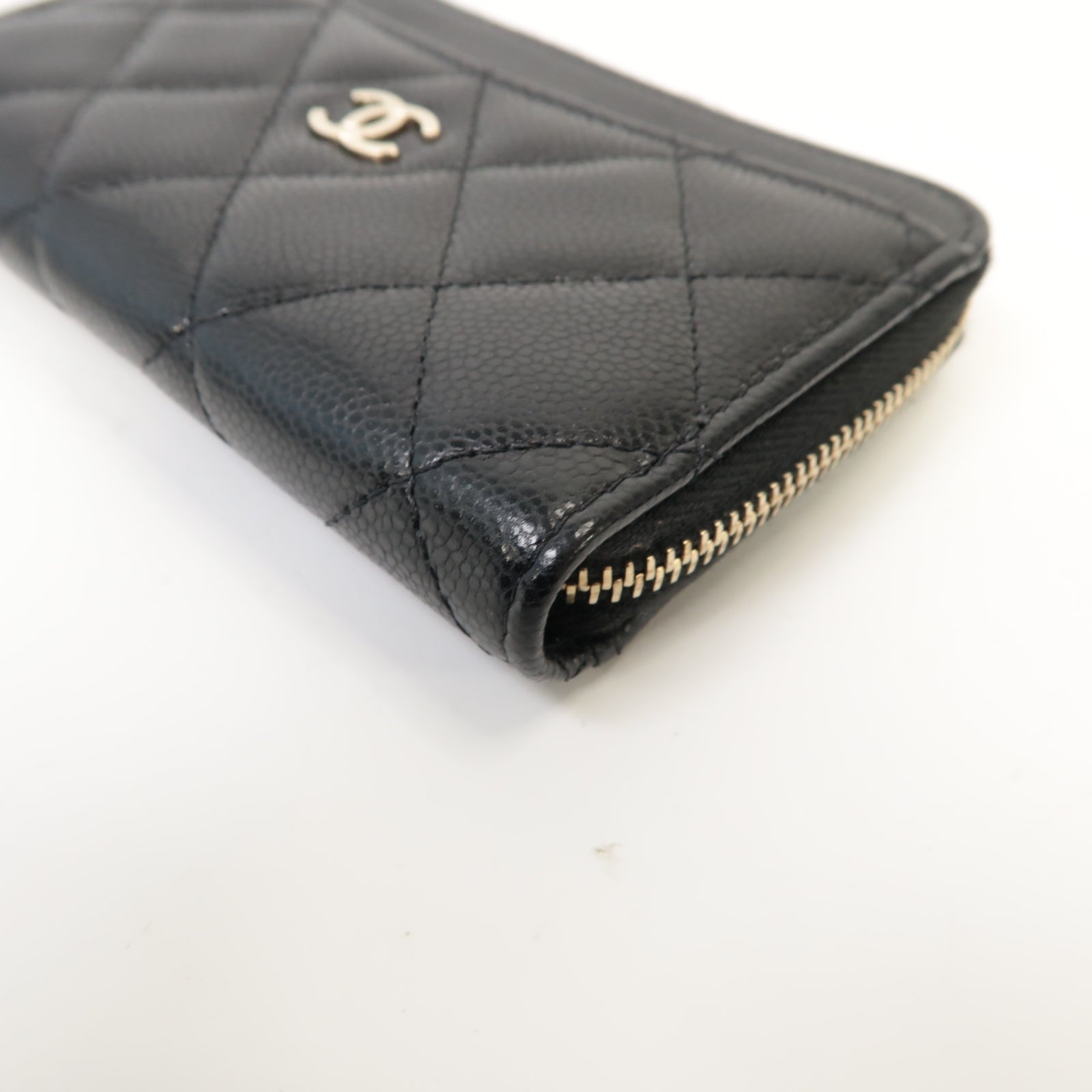 CHANEL 菱格Caviar皮革Coin Purse/Card Case金扣零錢包/卡片套黑色