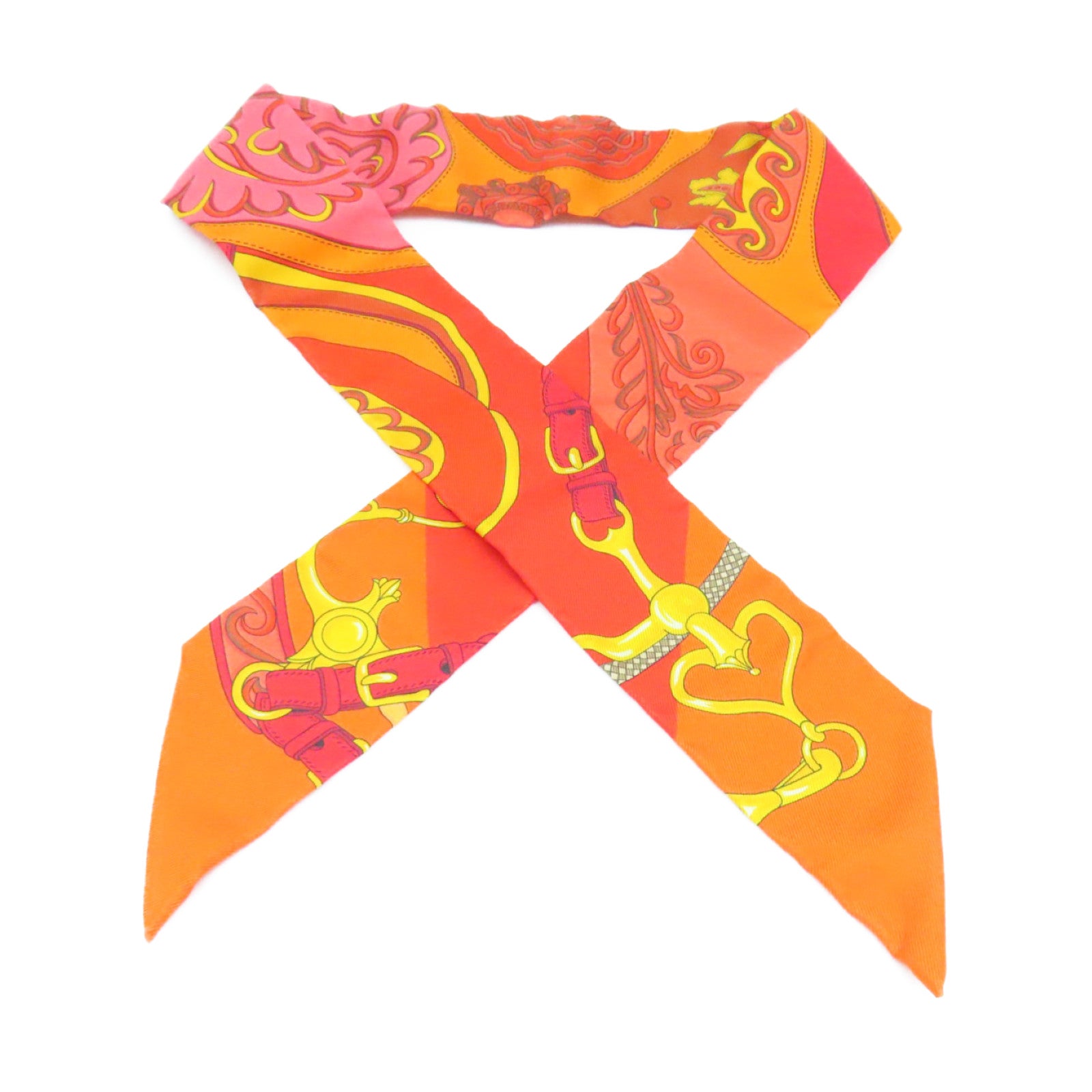 HERMES 【激減優惠】絲質Twilly Scarf絲巾橙色/彩色