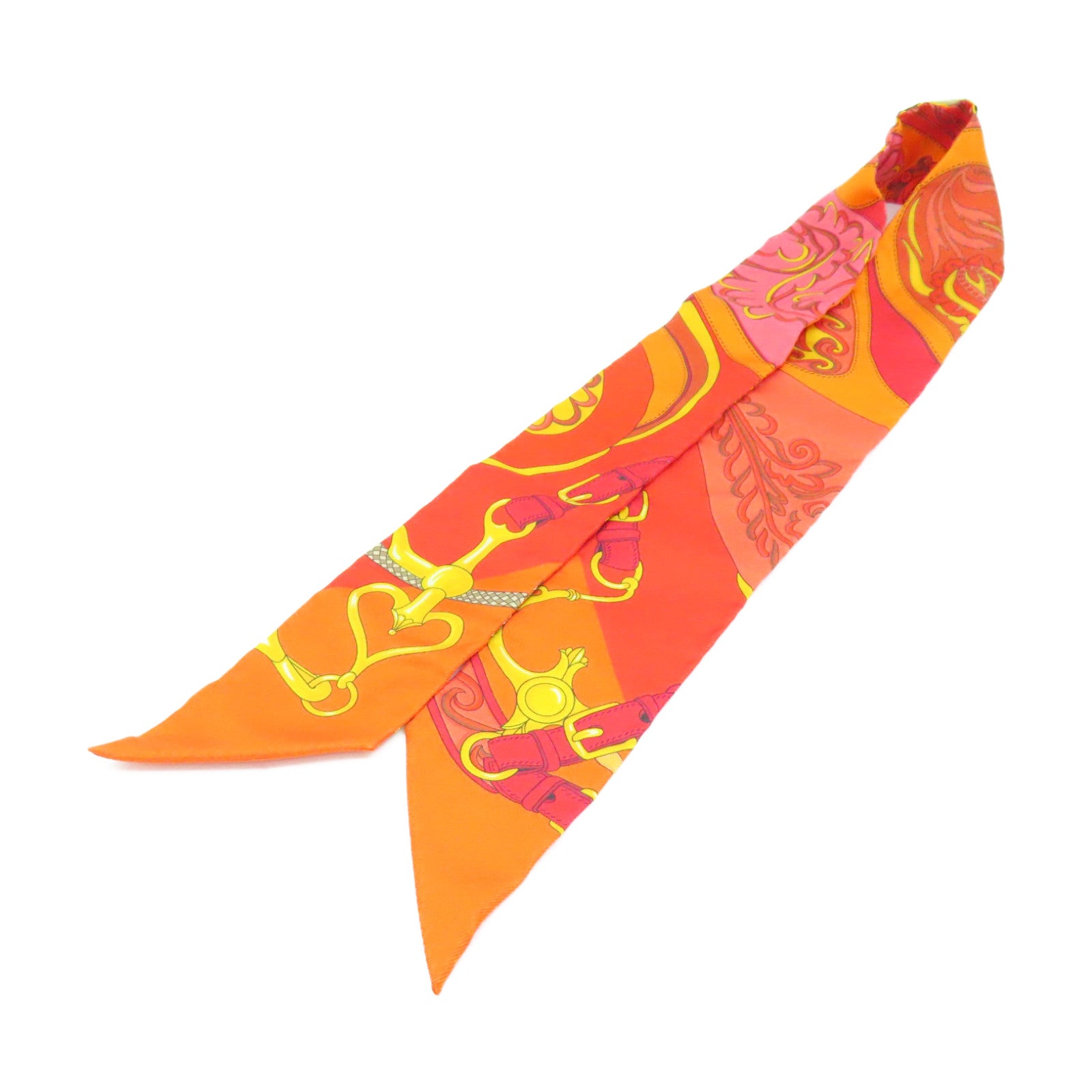 HERMES 【激減優惠】絲質Twilly Scarf絲巾橙色/彩色