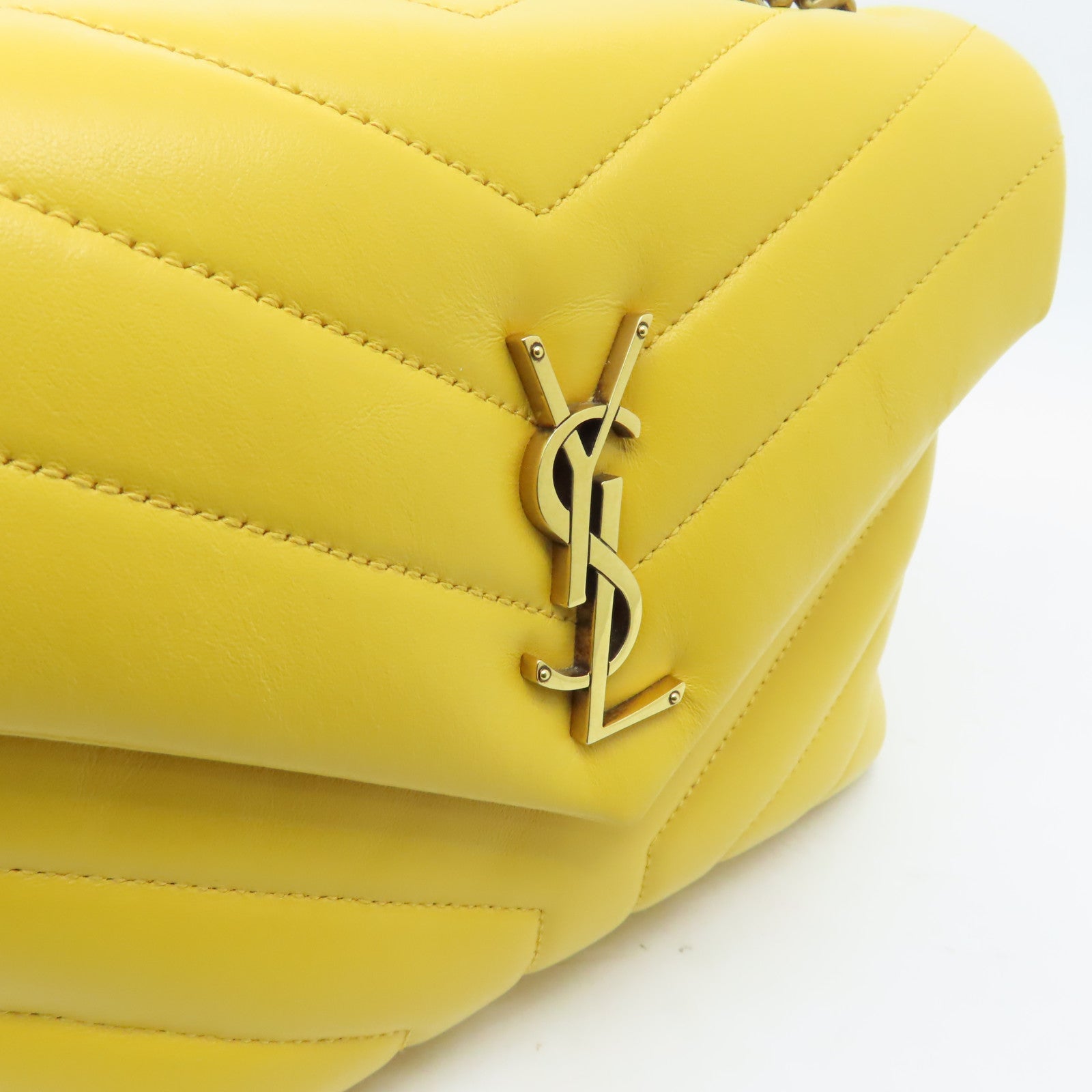 SAINT LAURENT 牛皮皮革Chain Shoulder Bag金扣鏈帶肩背袋黃色