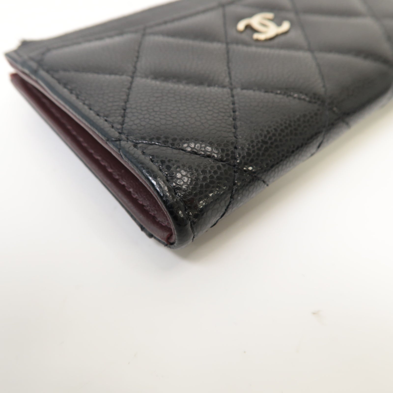 CHANEL 菱格Caviar皮革Coin Purse/Card Case金扣零錢包/卡片套黑色