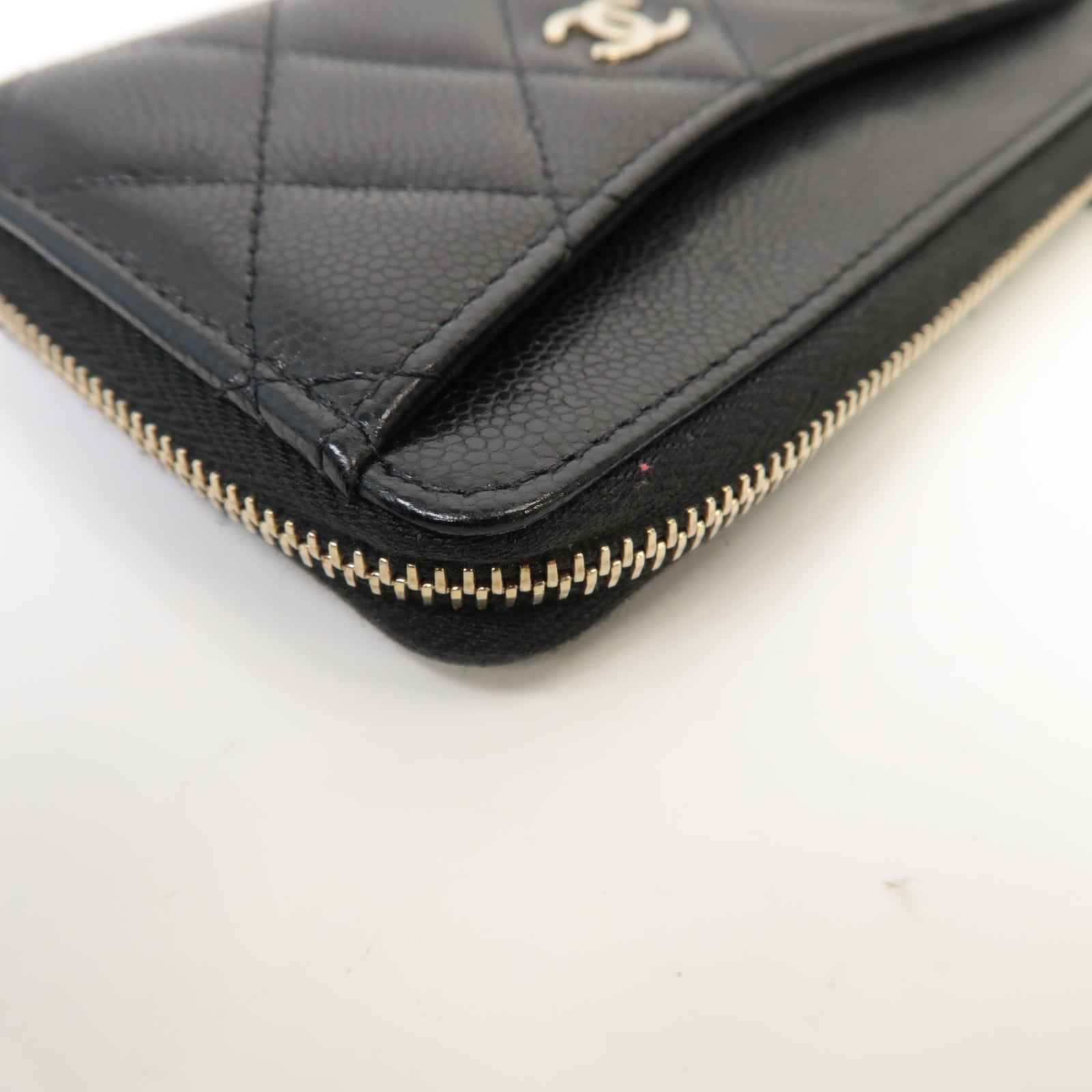 CHANEL 菱格Caviar皮革Coin Purse/Card Case金扣零錢包/卡片套黑色