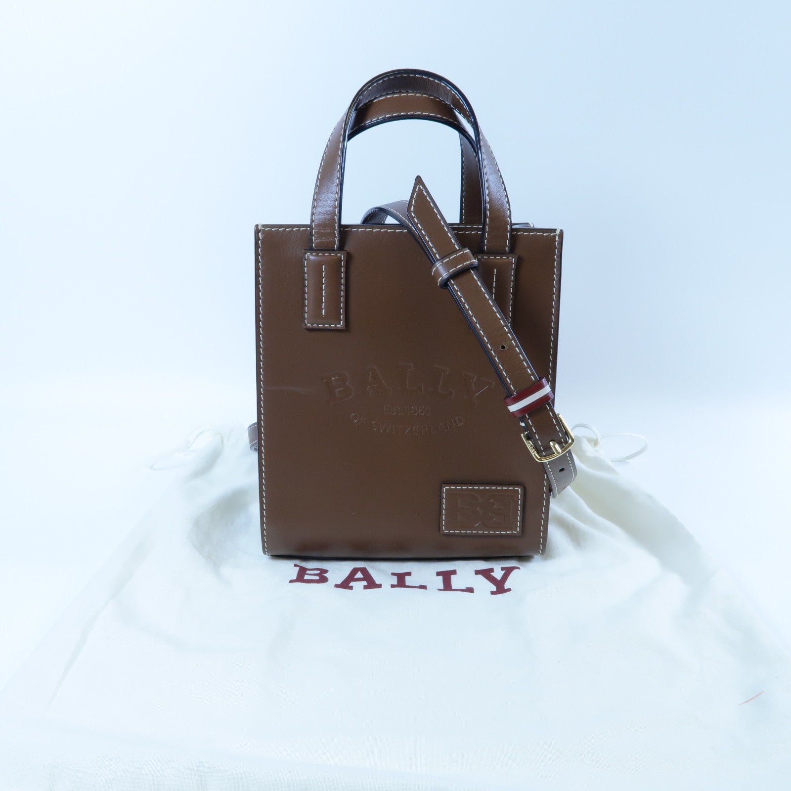 BALLY 牛皮皮革Mini Tote Bag金扣手挽肩背兩用袋啡色