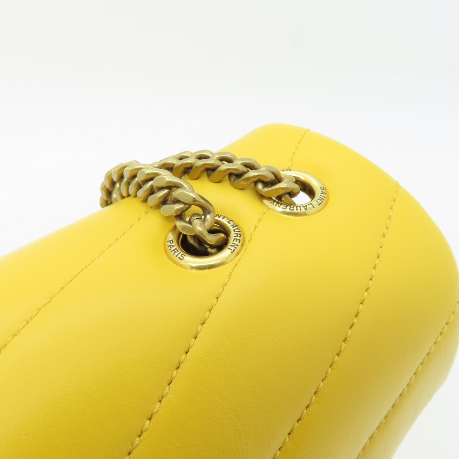 SAINT LAURENT 牛皮皮革Chain Shoulder Bag金扣鏈帶肩背袋黃色
