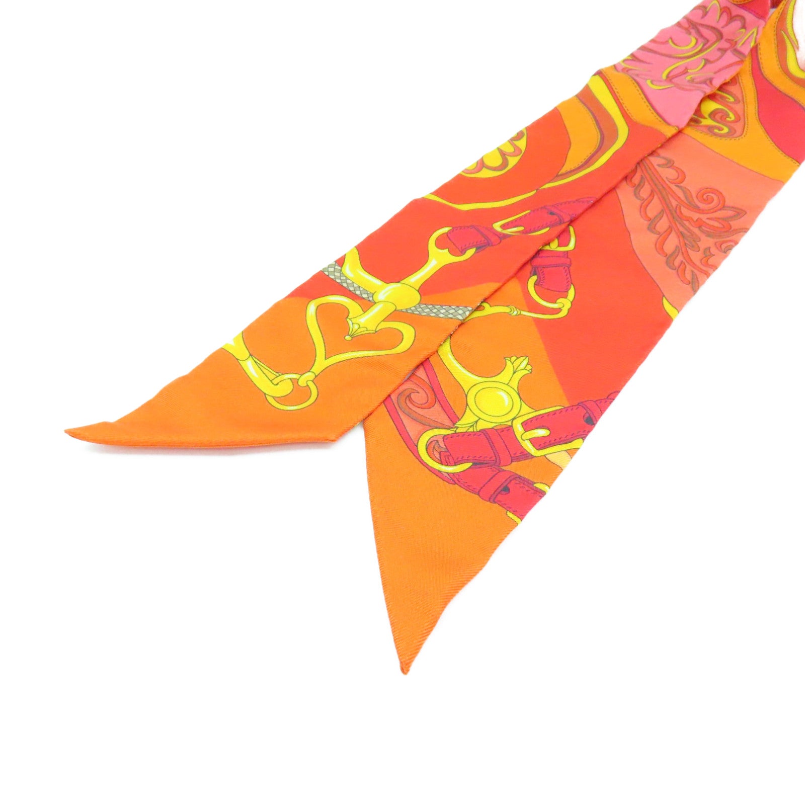 HERMES 【激減優惠】絲質Twilly Scarf絲巾橙色/彩色