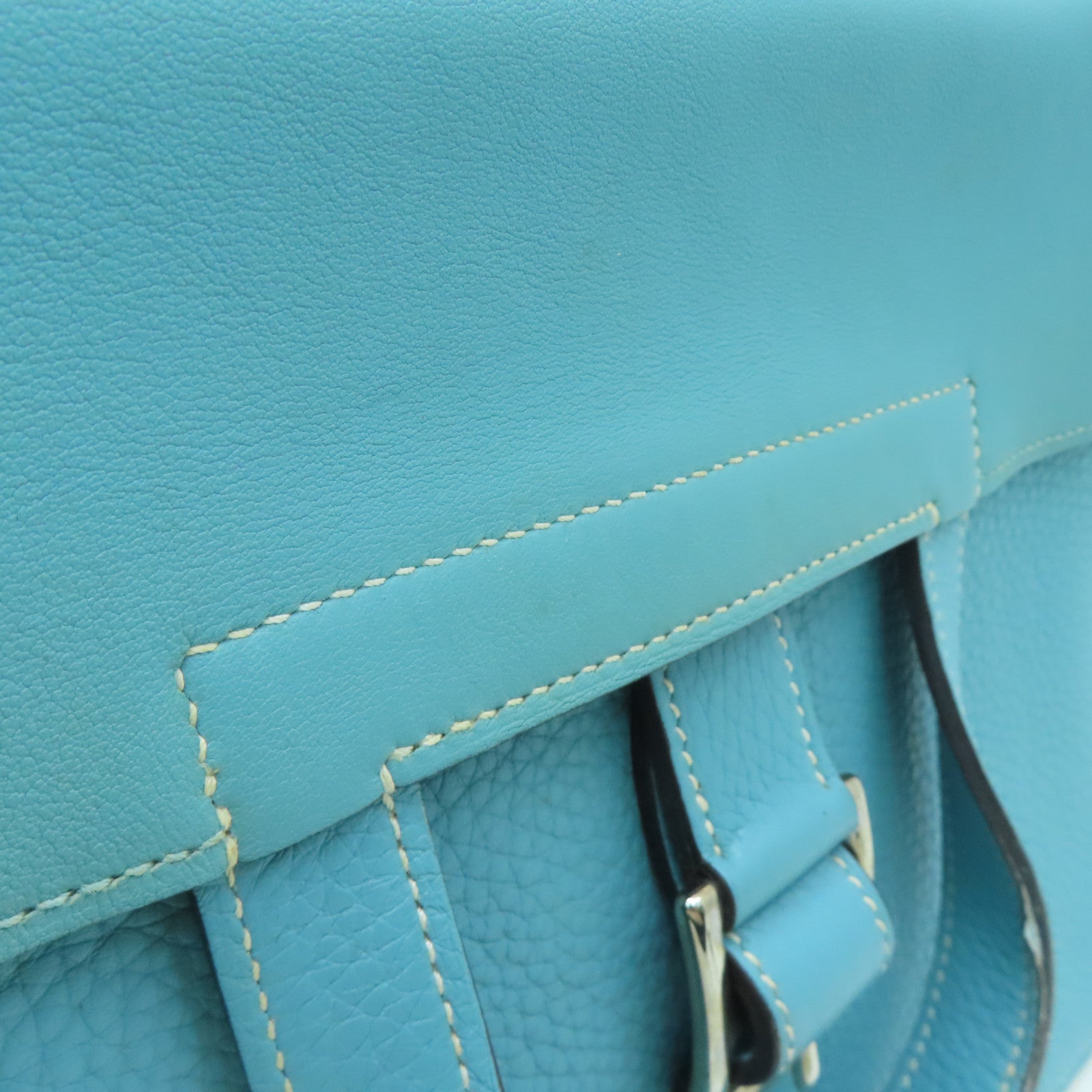 HERMES [Sharp Discount] Clemence Leather Halzan 31 Silver Buckle Handle Shoulder Back Dual-purpose Bag Blue Atoll/Blue